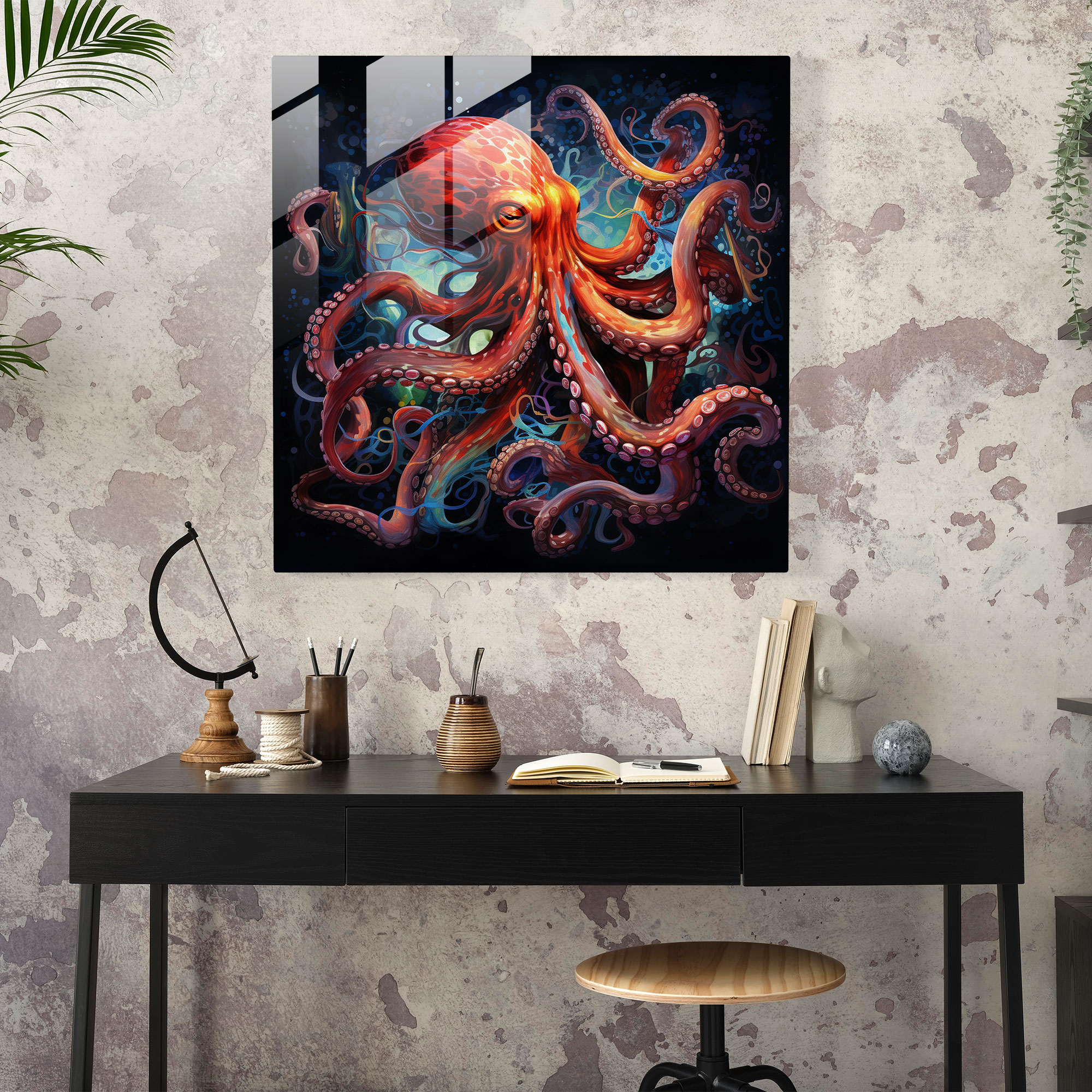 Harmonious Octopus Glass Print - Octopus, Visually Stunning, Glass Wall Art, Modern Art
