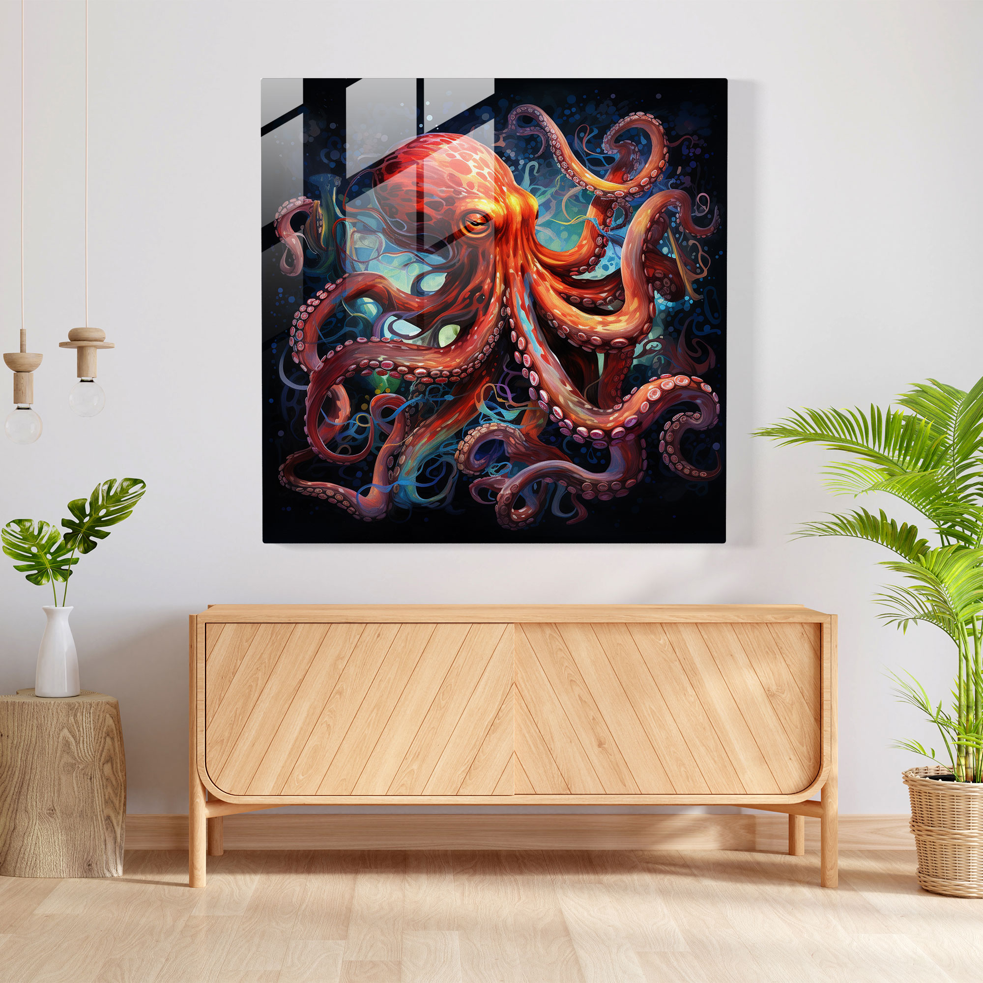 Harmonious Octopus Glass Print - Octopus, Visually Stunning, Glass Wall Art, Modern Art