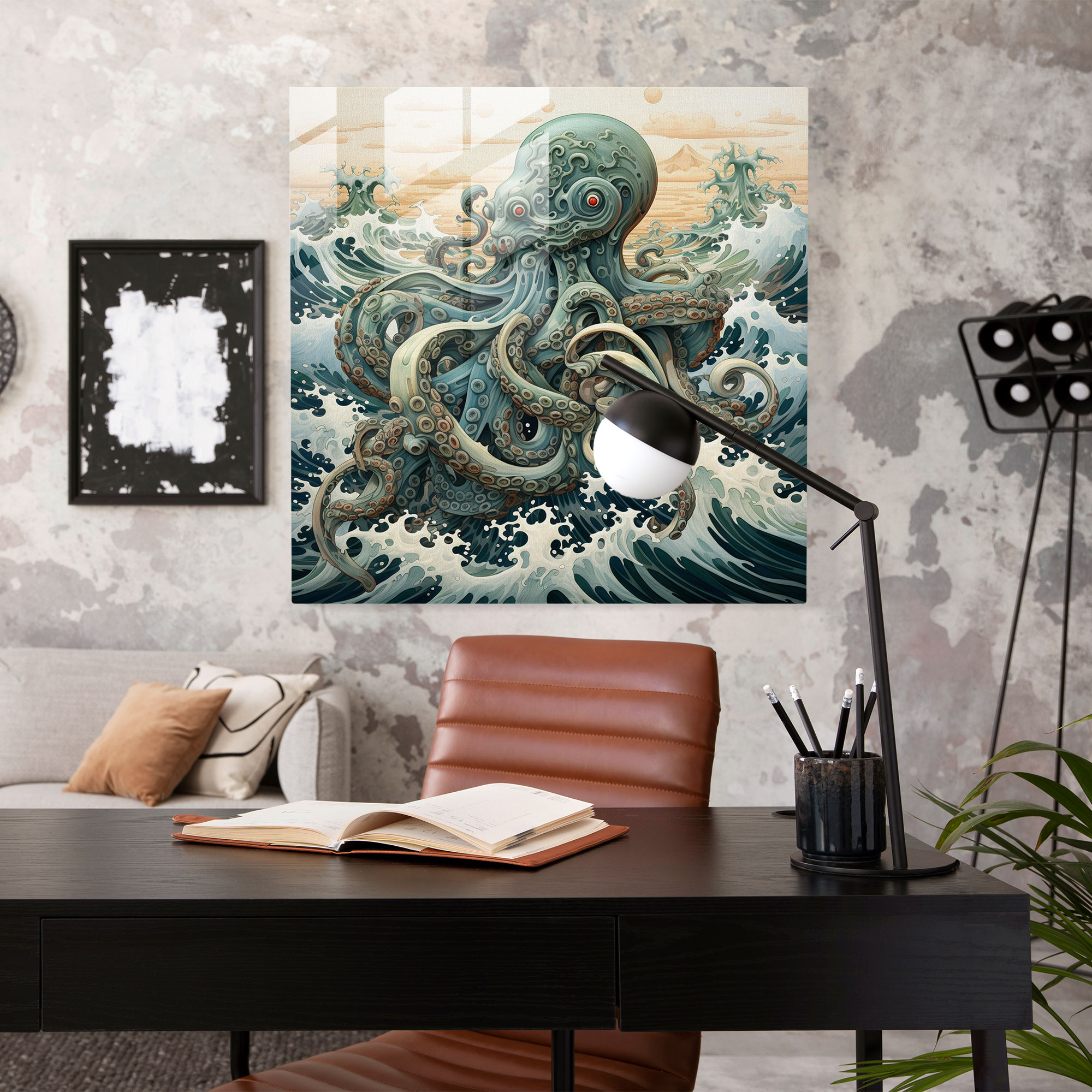 Ocean Waves Octopus Glass Print - Octopus, Calming, Wall Decoration, Modern Art