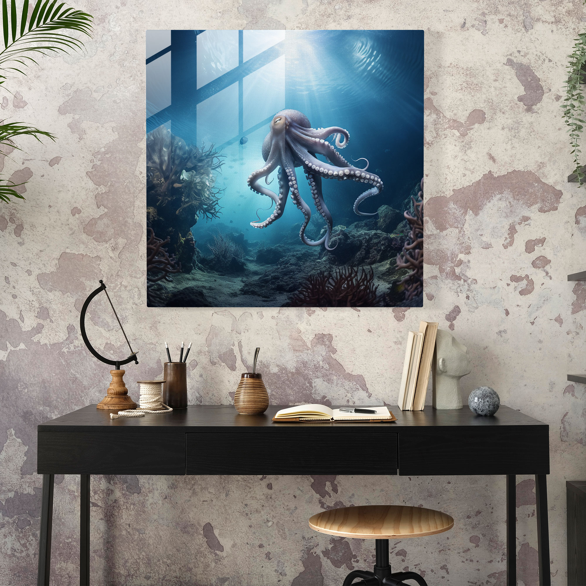 Ethereal Octopus Glass Print - Octopus, Glass Art, Wall Decoration, Modern Art