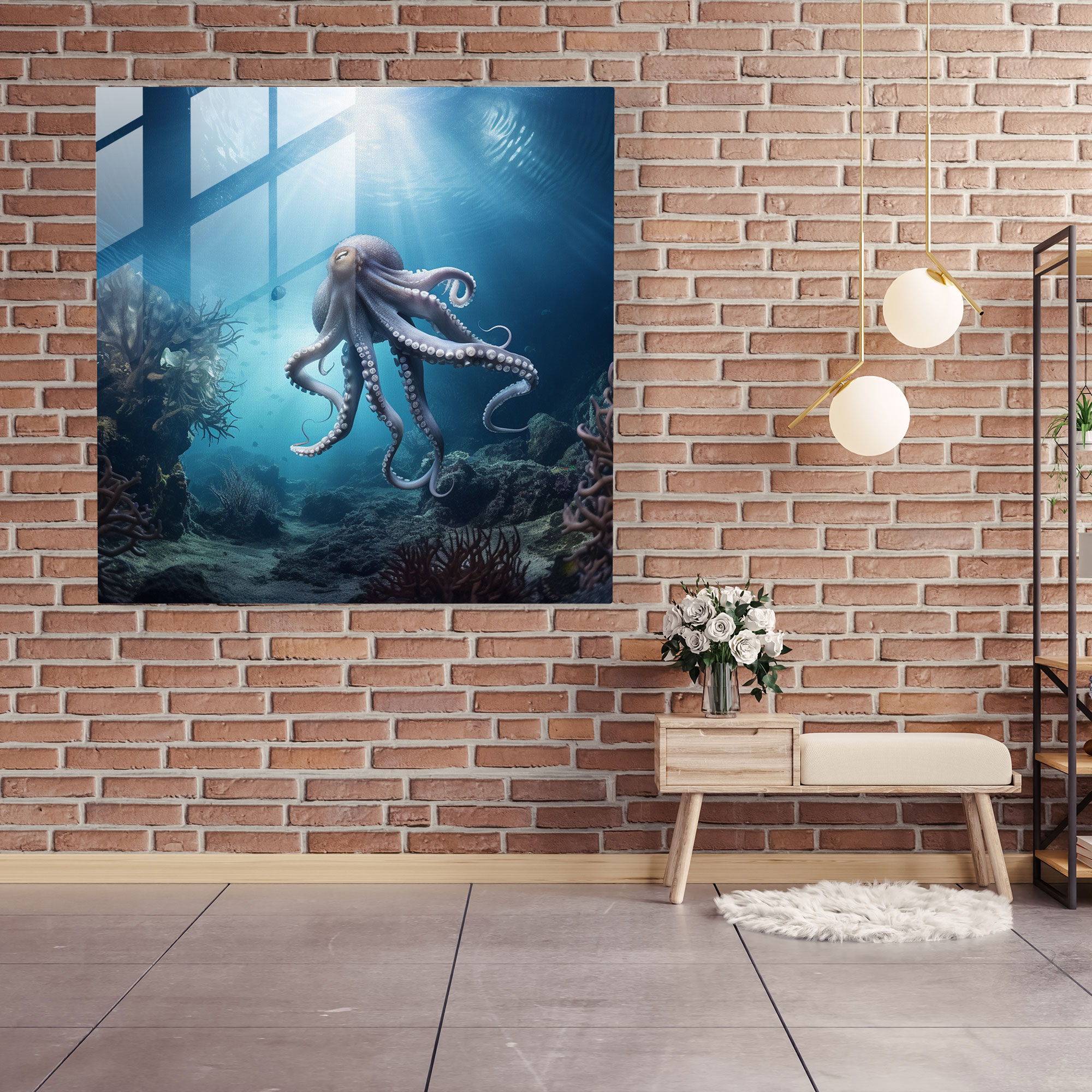 Ethereal Octopus Glass Print - Octopus, Glass Art, Wall Decoration, Modern Art