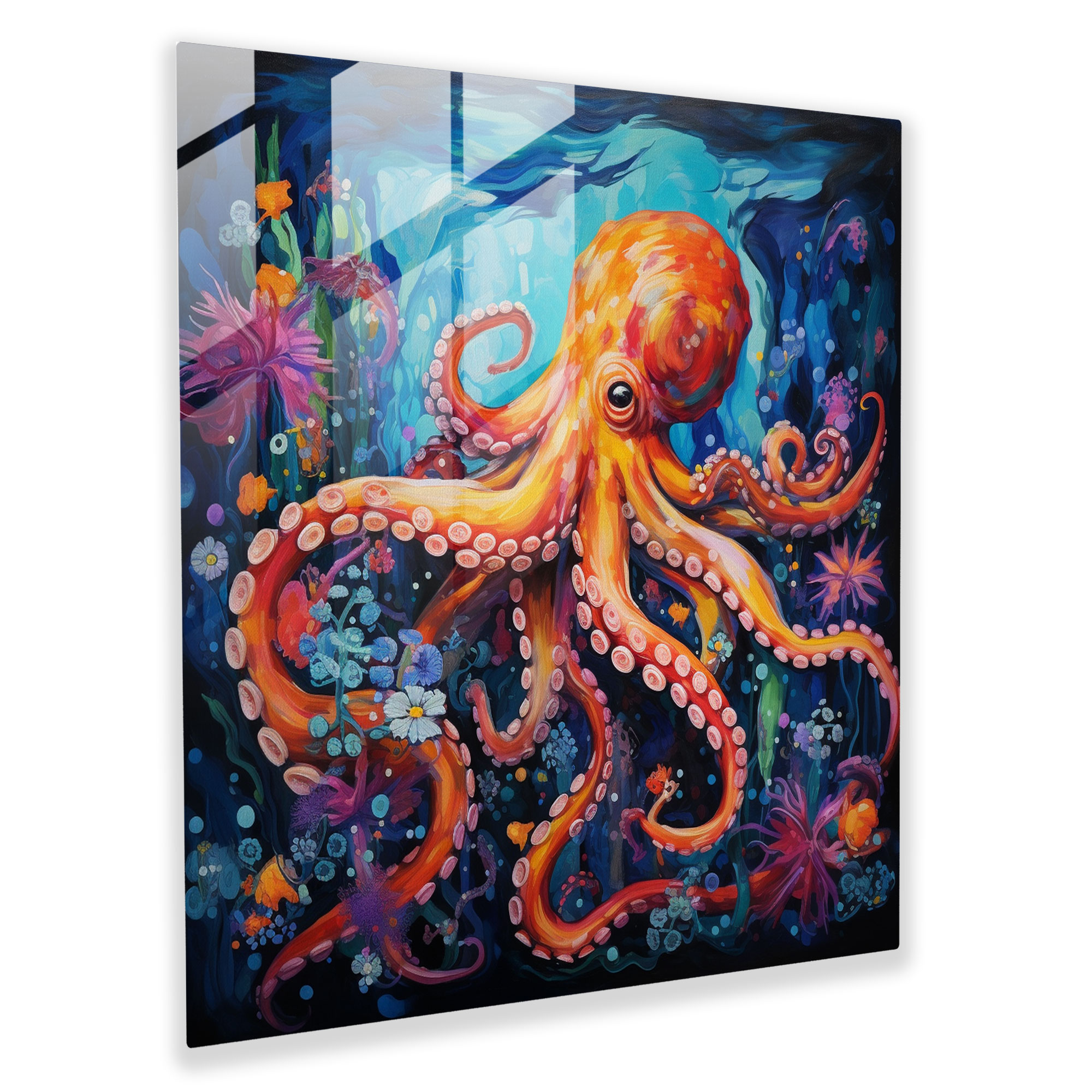 Octopus Glass Print - Octopus, Modern Art, Home Decoration, Wall Decoration