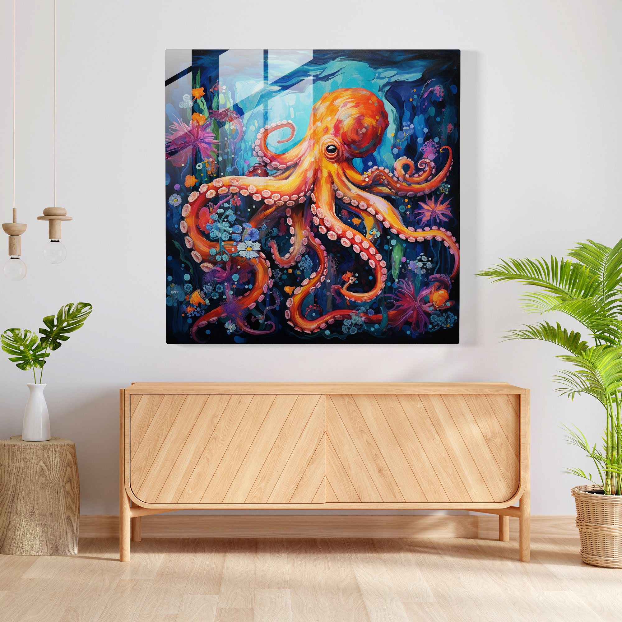 Octopus Glass Print - Octopus, Modern Art, Home Decoration, Wall Decoration