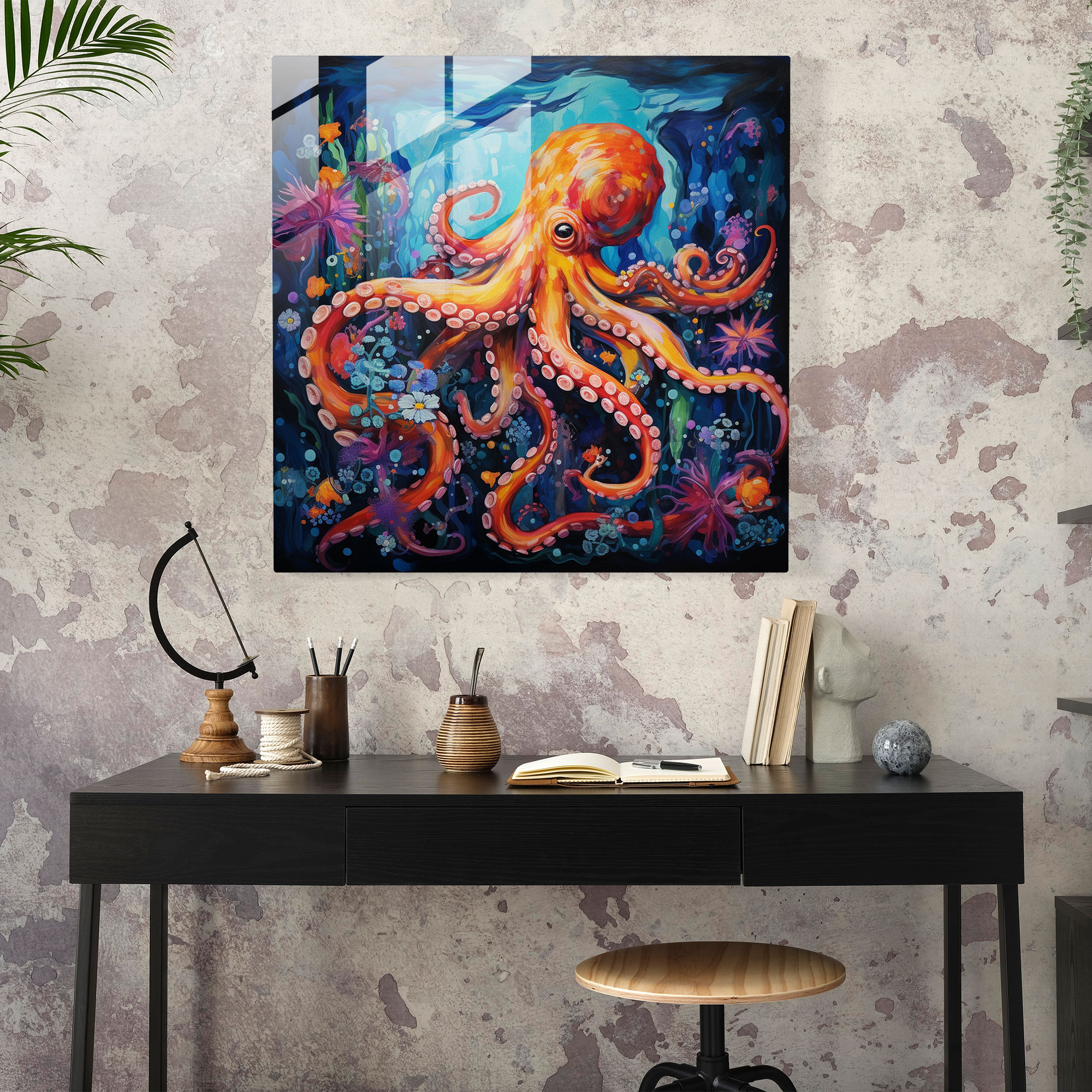 Octopus Glass Print - Octopus, Modern Art, Home Decoration, Wall Decoration