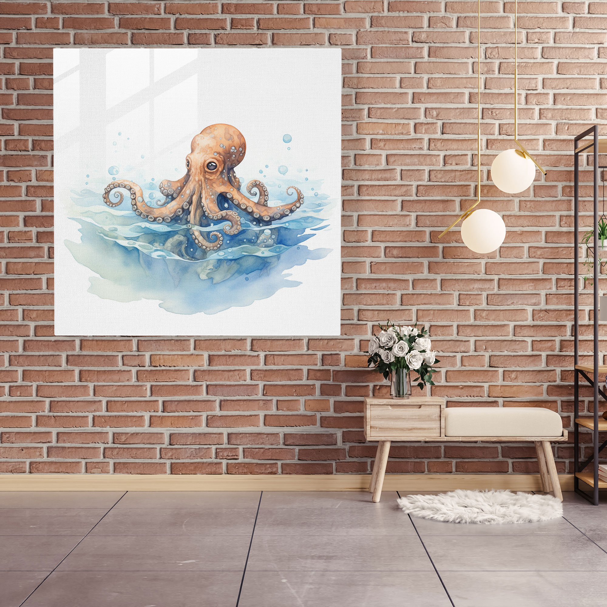 Elegant Octopus Glass Print - Octopus, Modern Art, Home Decoration, Wall Decoration