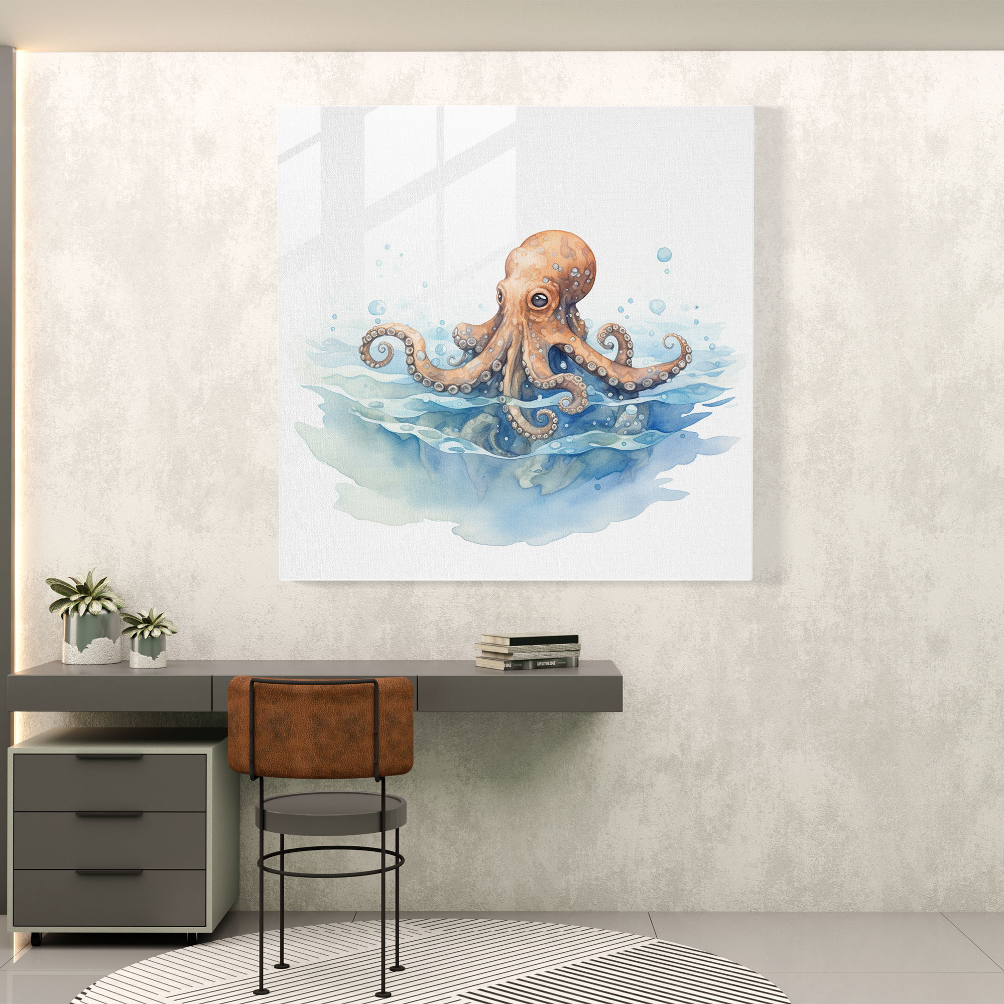 Elegant Octopus Glass Print - Octopus, Modern Art, Home Decoration, Wall Decoration