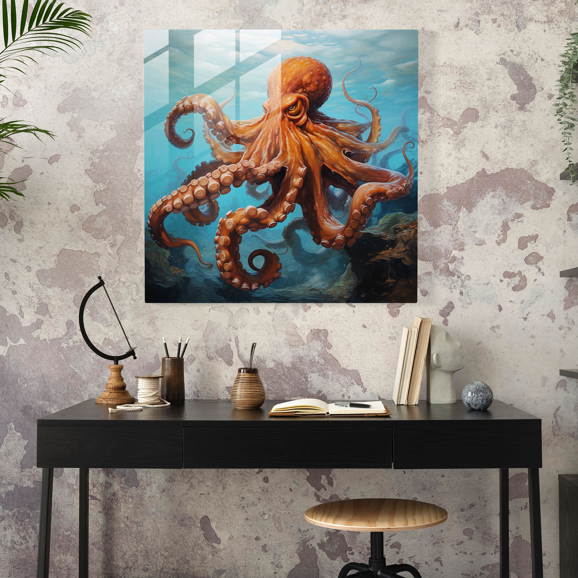 Majestic Octopus Glass Print - Octopus, Wall Decoration, Glass Print, Octopus