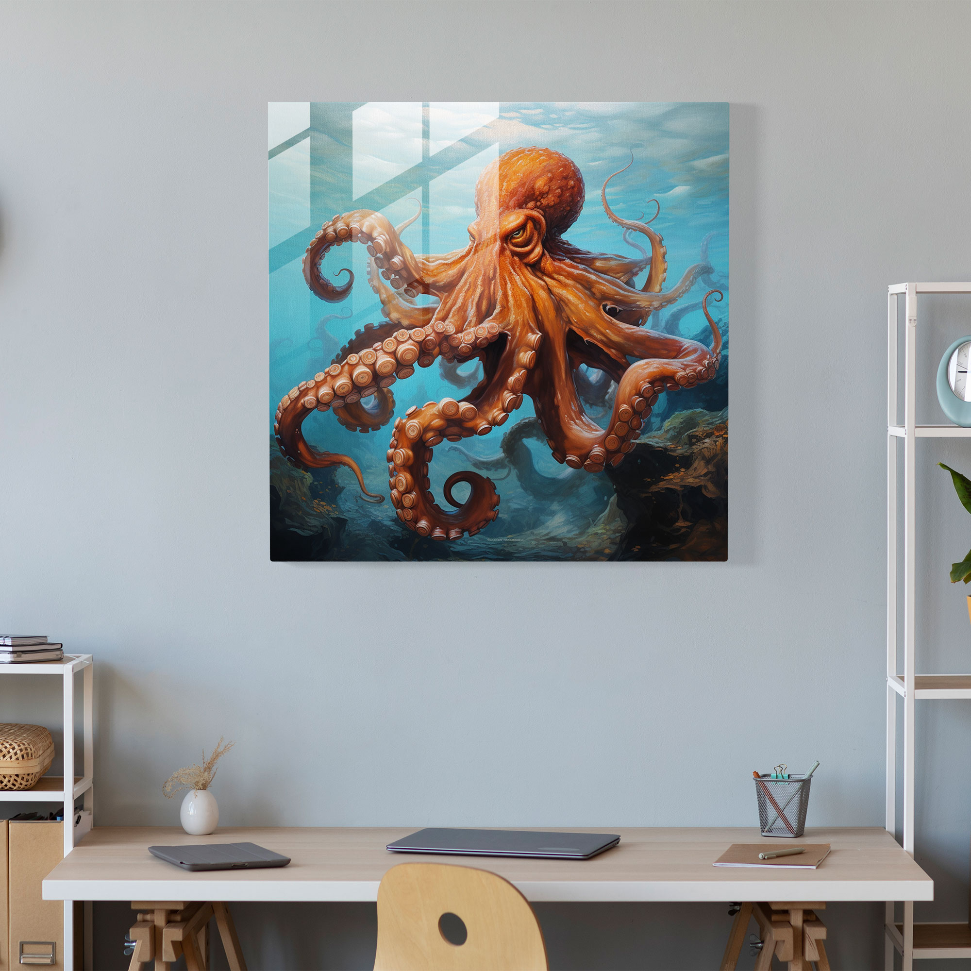 Majestic Octopus Glass Print - Octopus, Wall Decoration, Glass Print, Octopus