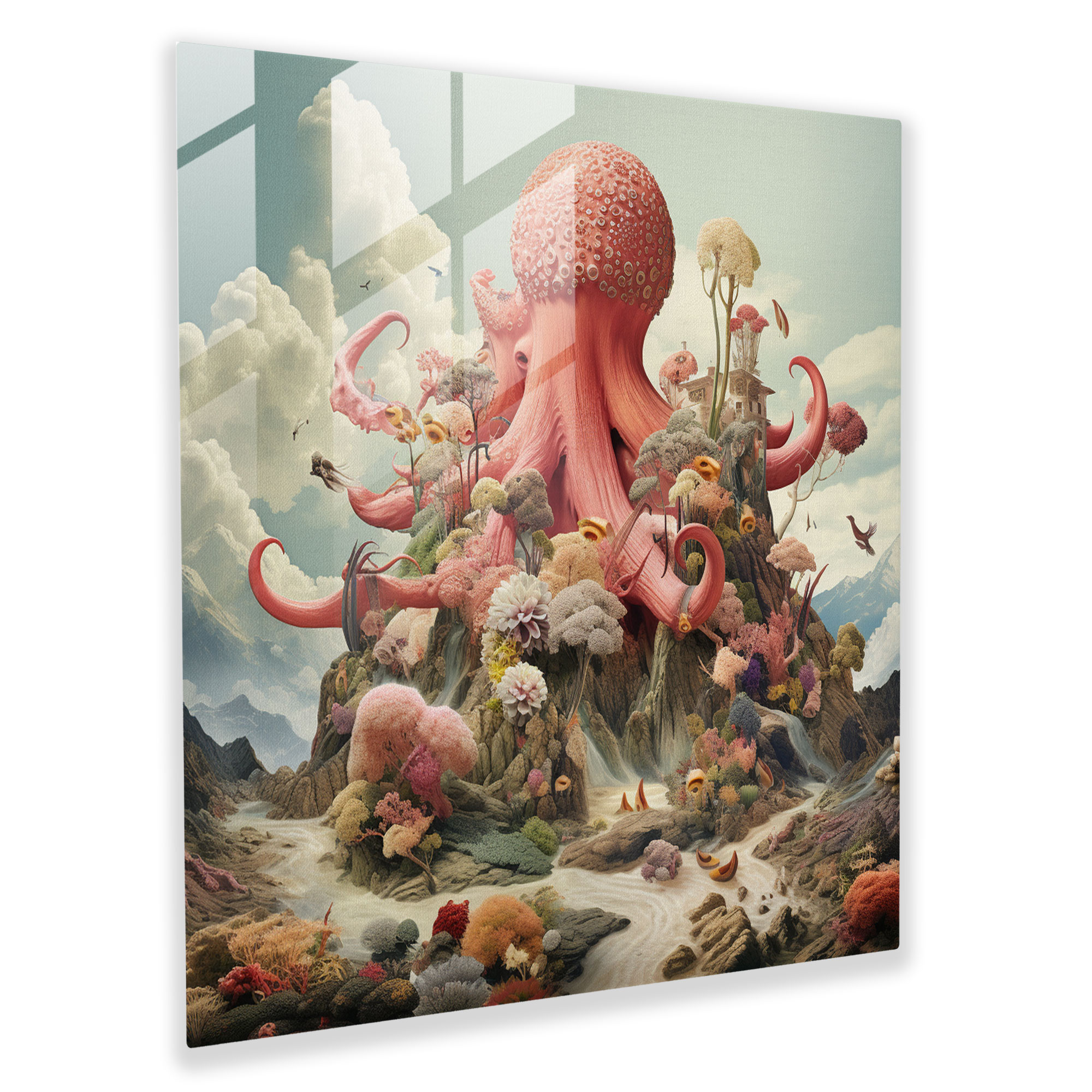 Surreal Octopus Glass Print - Octopus, Modern Art, Octopus, Glass Wall Art