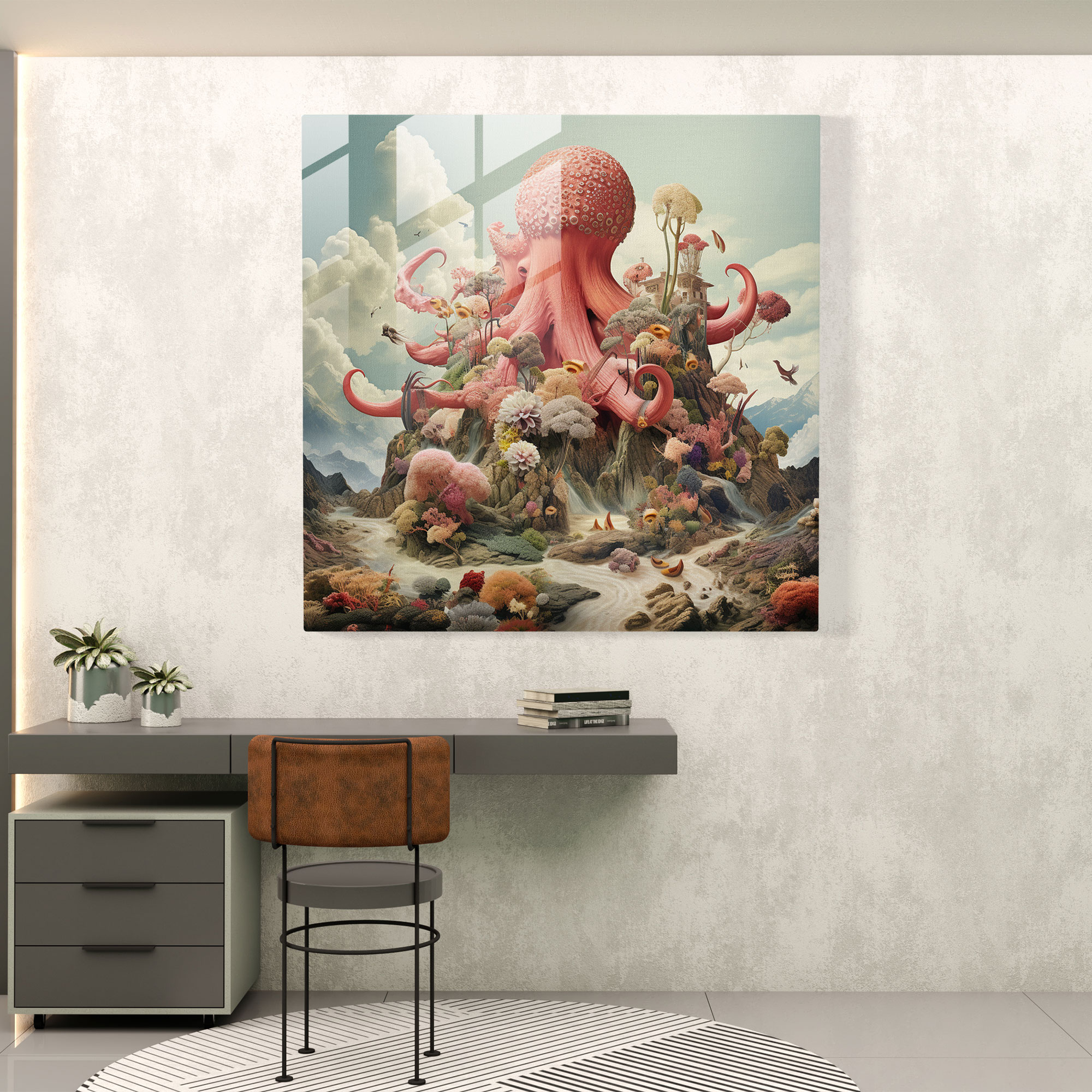 Surreal Octopus Glass Print - Octopus, Modern Art, Octopus, Glass Wall Art