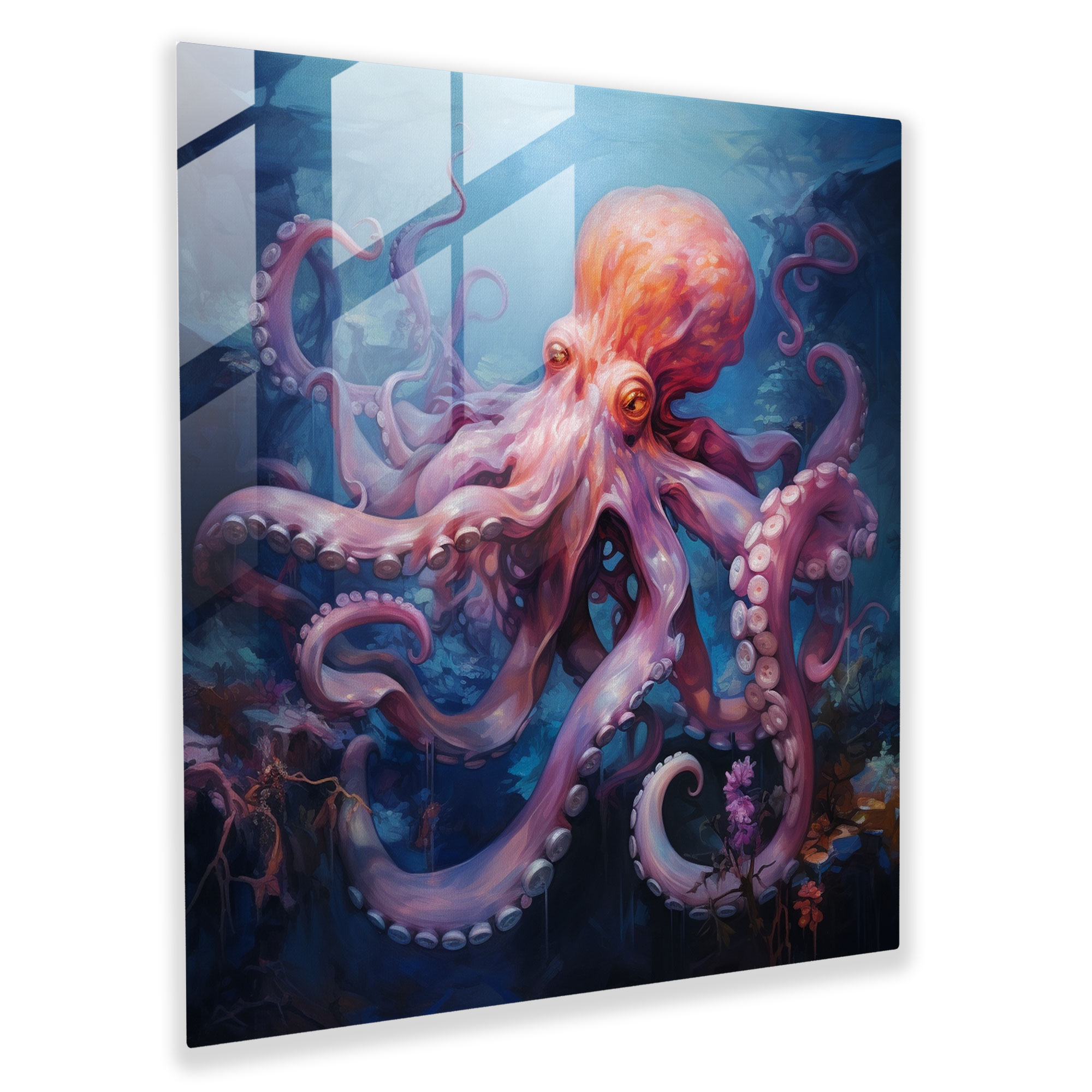 Octopus Glass Print - Oil Octopus Wall Art - Octopus, Wall Decoration, Octopus, Glass Art