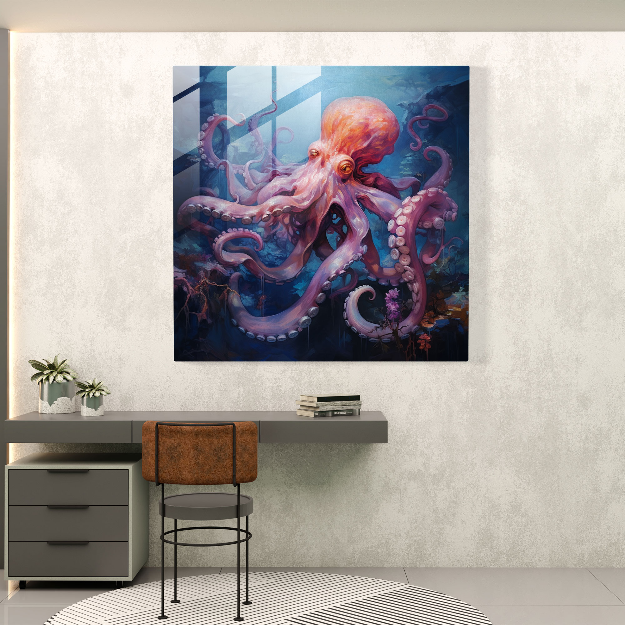 Octopus Glass Print - Oil Octopus Wall Art - Octopus, Wall Decoration, Octopus, Glass Art