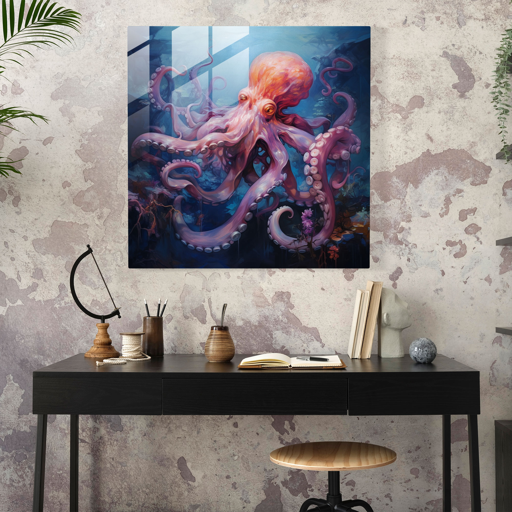 Octopus Glass Print - Oil Octopus Wall Art - Octopus, Wall Decoration, Octopus, Glass Art