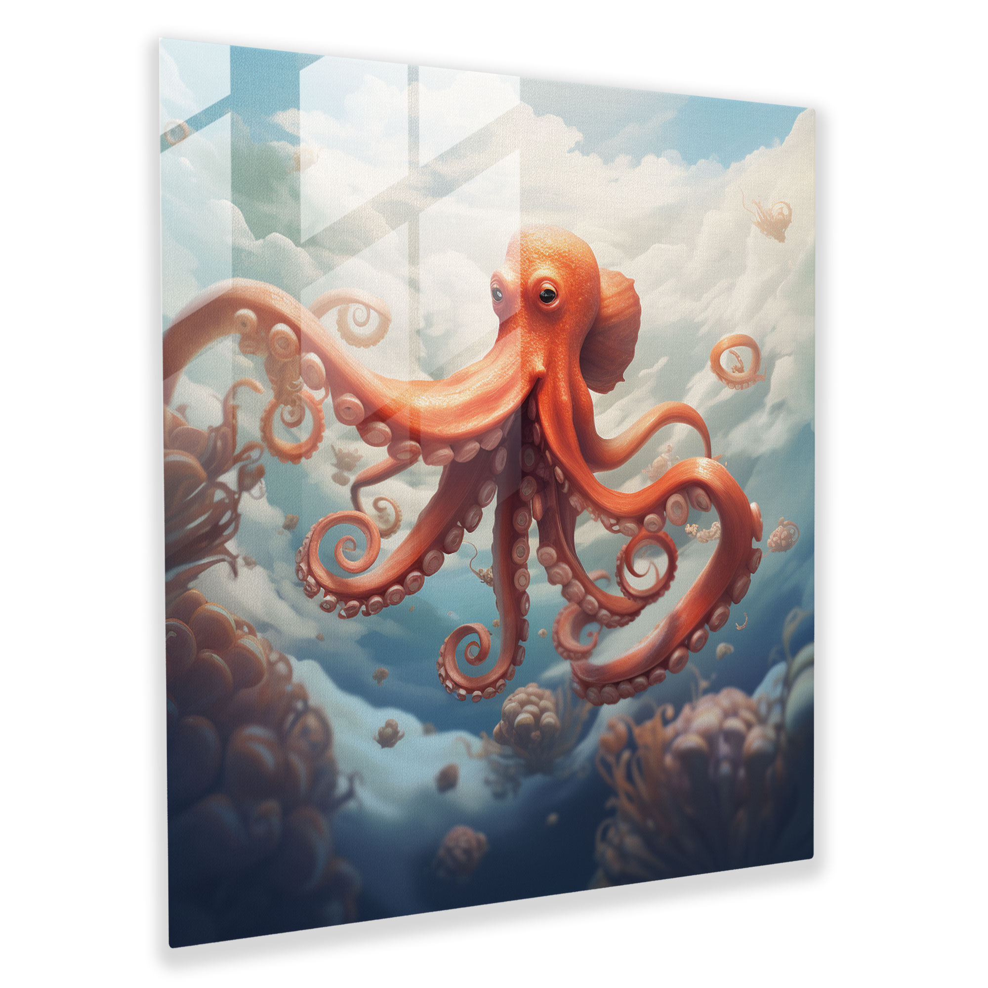 Octopus Glass Print - Surreal Octopus Wall Art - Octopus, Glass Print, Wall Decoration, Glass Art