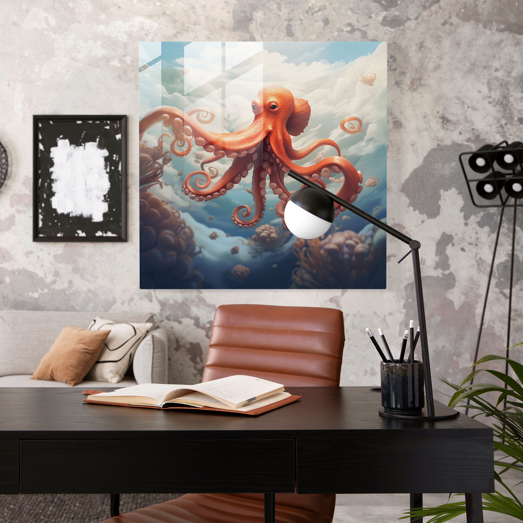 Octopus Glass Print - Surreal Octopus Wall Art - Octopus, Glass Print, Wall Decoration, Glass Art