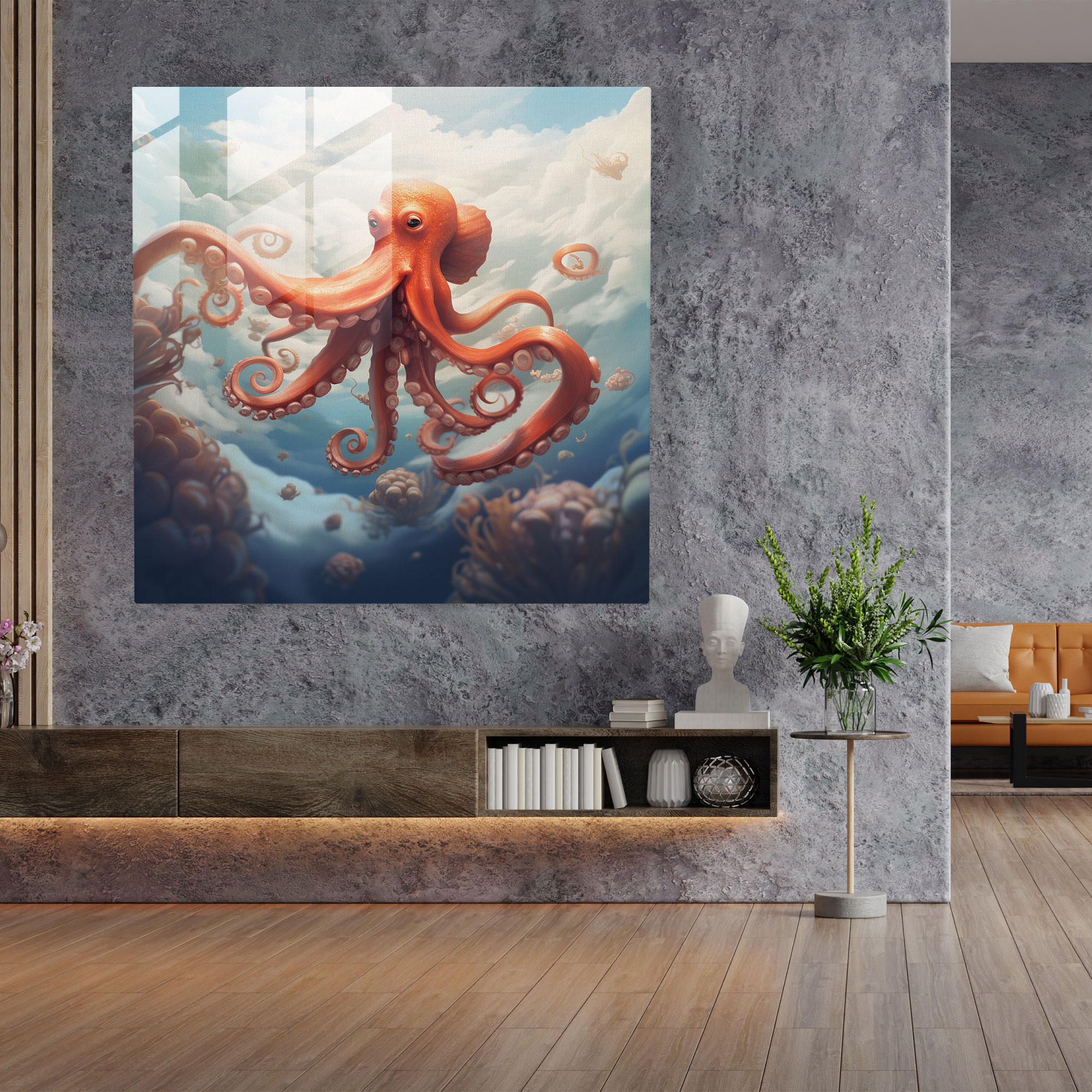 Octopus Glass Print - Surreal Octopus Wall Art - Octopus, Glass Print, Wall Decoration, Glass Art