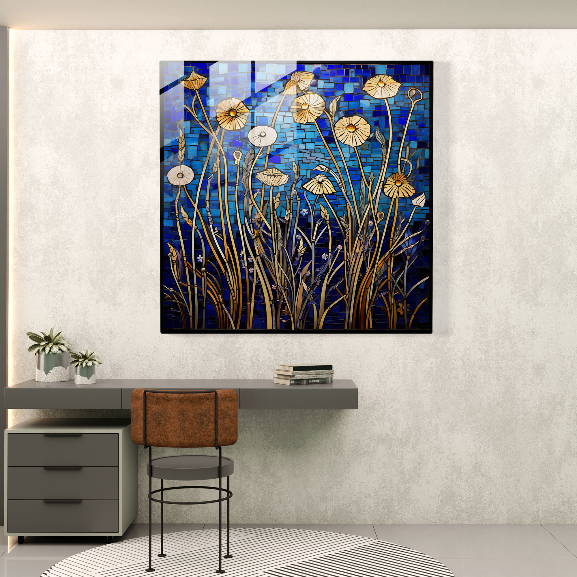 Papirus Desenli Cam Tablo - Ev Dekorasyonu Zarafet Modern Sanat
