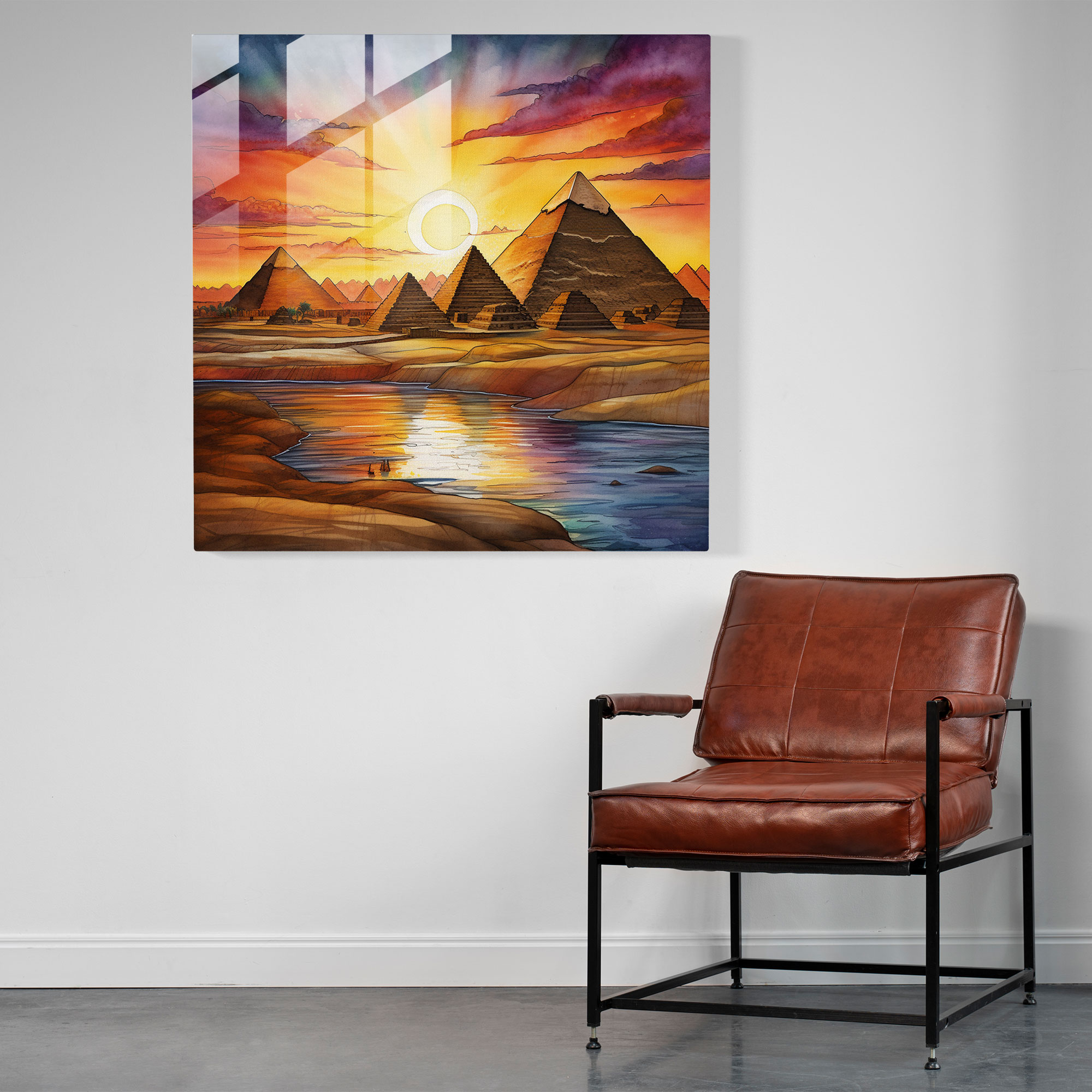 Papyrus Glass Print: Egyptian Sunset - Papyrus, Wall Decoration, Glass Print, Egypt