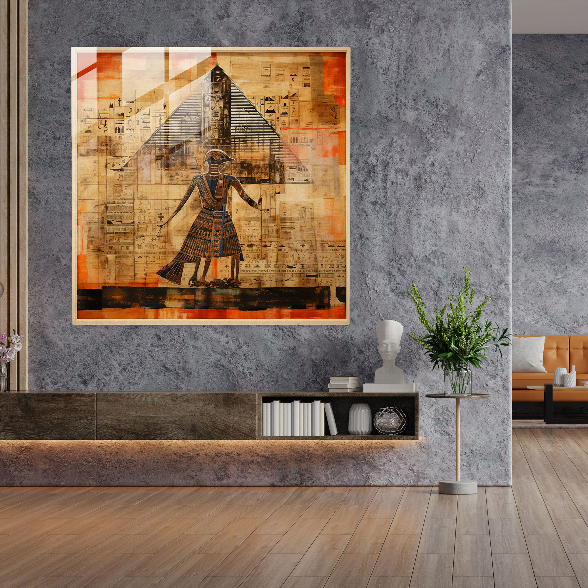 Papyrus Glass Print: Hieroglyphic Fusion - Papyrus, Egyptian Papyrus, Glass Wall Art, Modern Art