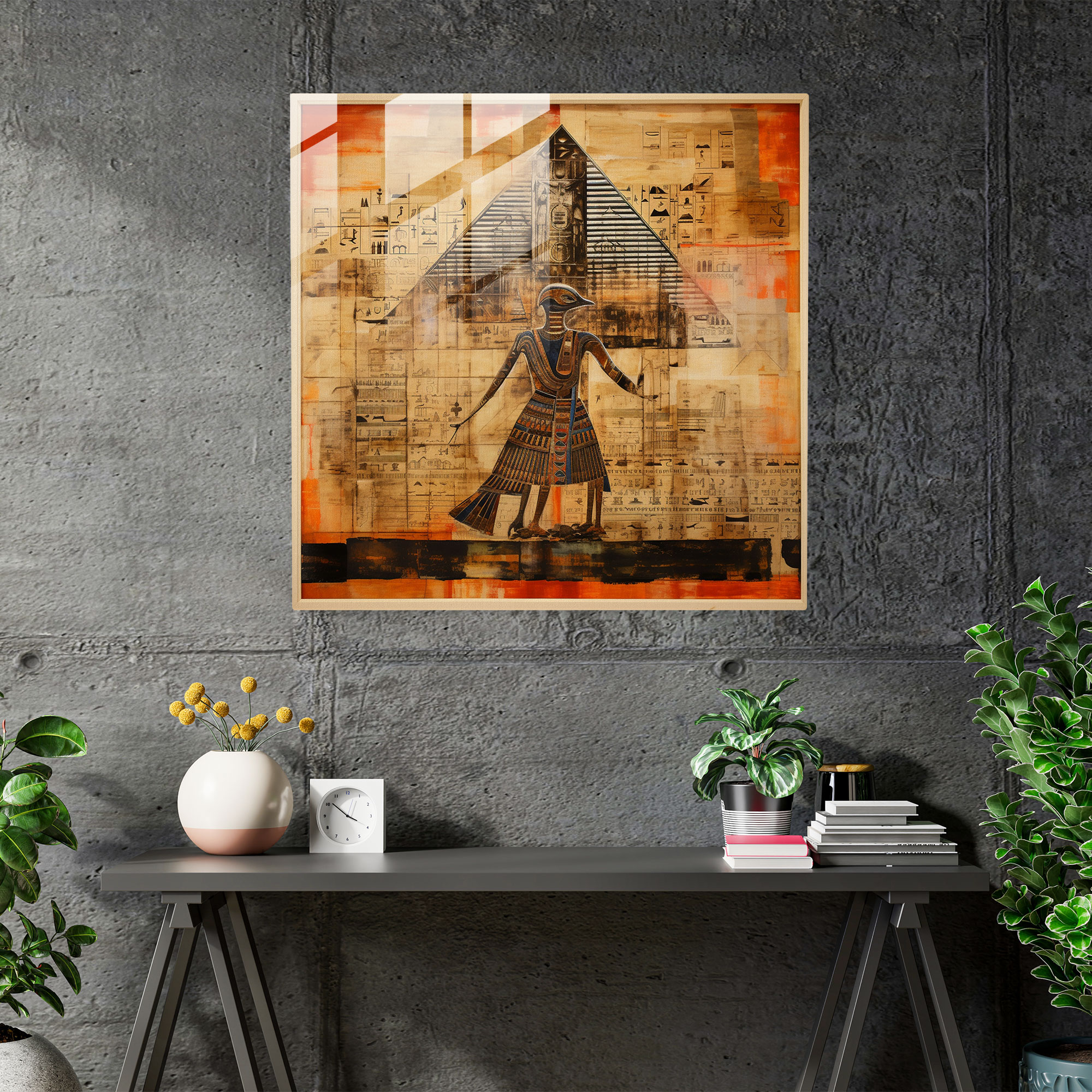 Papyrus Glass Print: Hieroglyphic Fusion - Papyrus, Egyptian Papyrus, Glass Wall Art, Modern Art