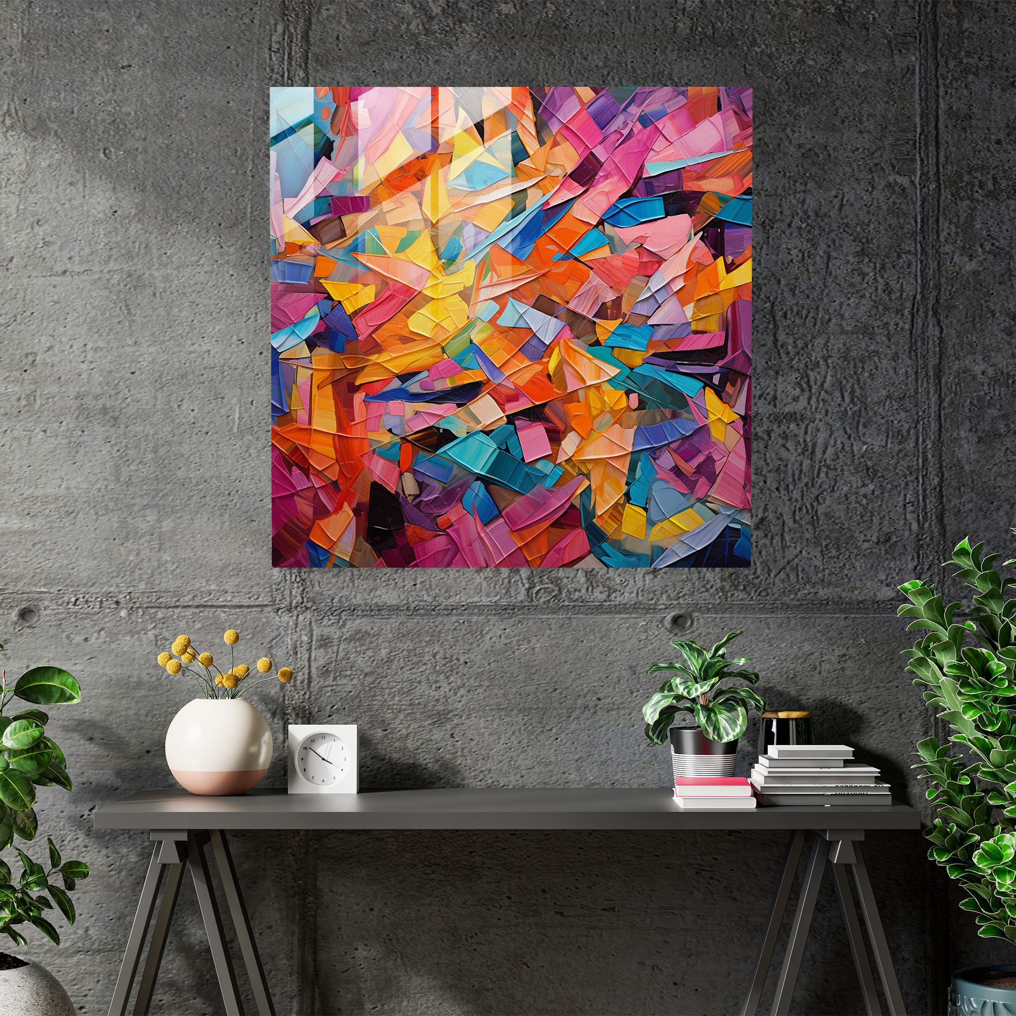 Papyrus Glass Print: Colorful Collage - Papyrus, Colorful, Glass Wall Art, Mosaic Pattern