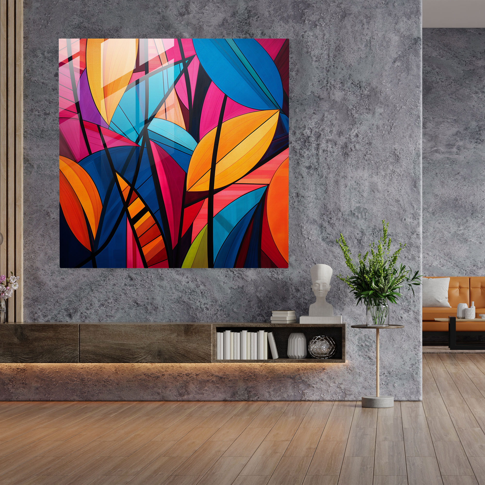 Papyrus Glass Print: Geometric Fusion - Papyrus, Home Decoration, Wall Decoration, Glass Print