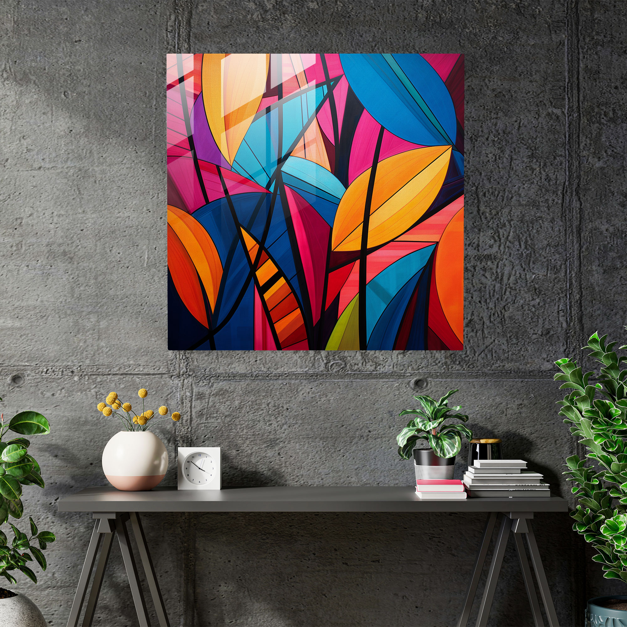 Papyrus Glass Print: Geometric Fusion - Papyrus, Home Decoration, Wall Decoration, Glass Print