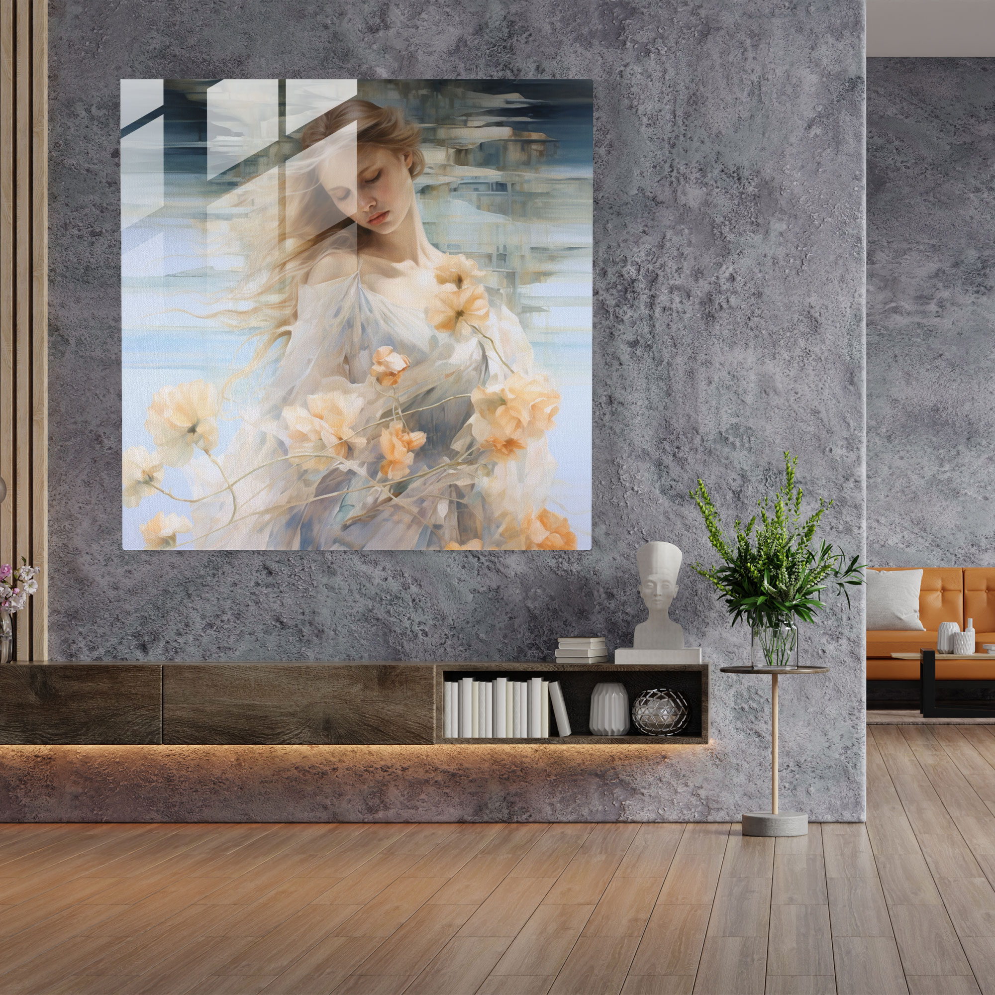 Papyrus Glass Print: Ethereal Tranquility - Papyrus, Watercolor Paintings, Translucent Papyrus Sheets, Glass Art