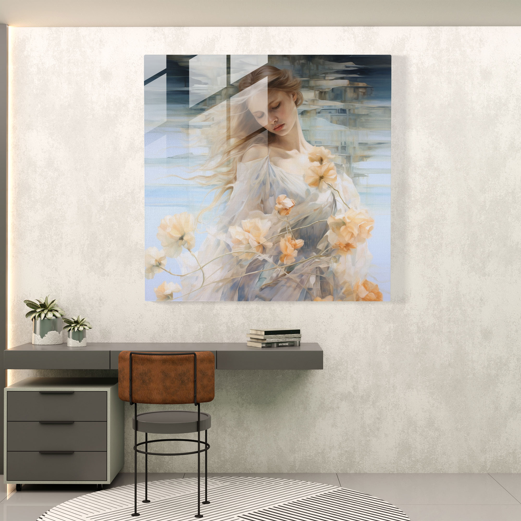 Papyrus Glass Print: Ethereal Tranquility - Papyrus, Watercolor Paintings, Translucent Papyrus Sheets, Glass Art