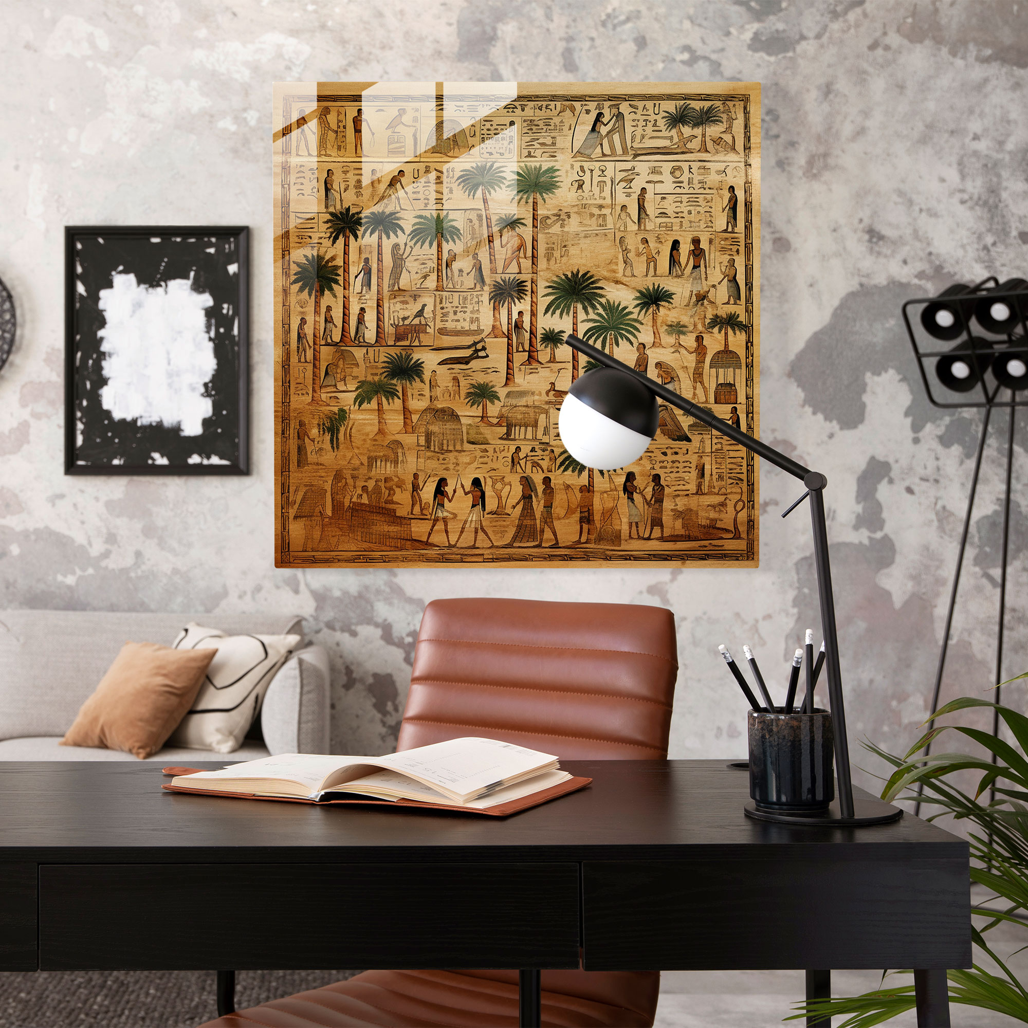 Papyrus Glass Print: Ancient Egyptian Hieroglyphics - Papyrus, Glass Print, Modern Art, Home Decoration