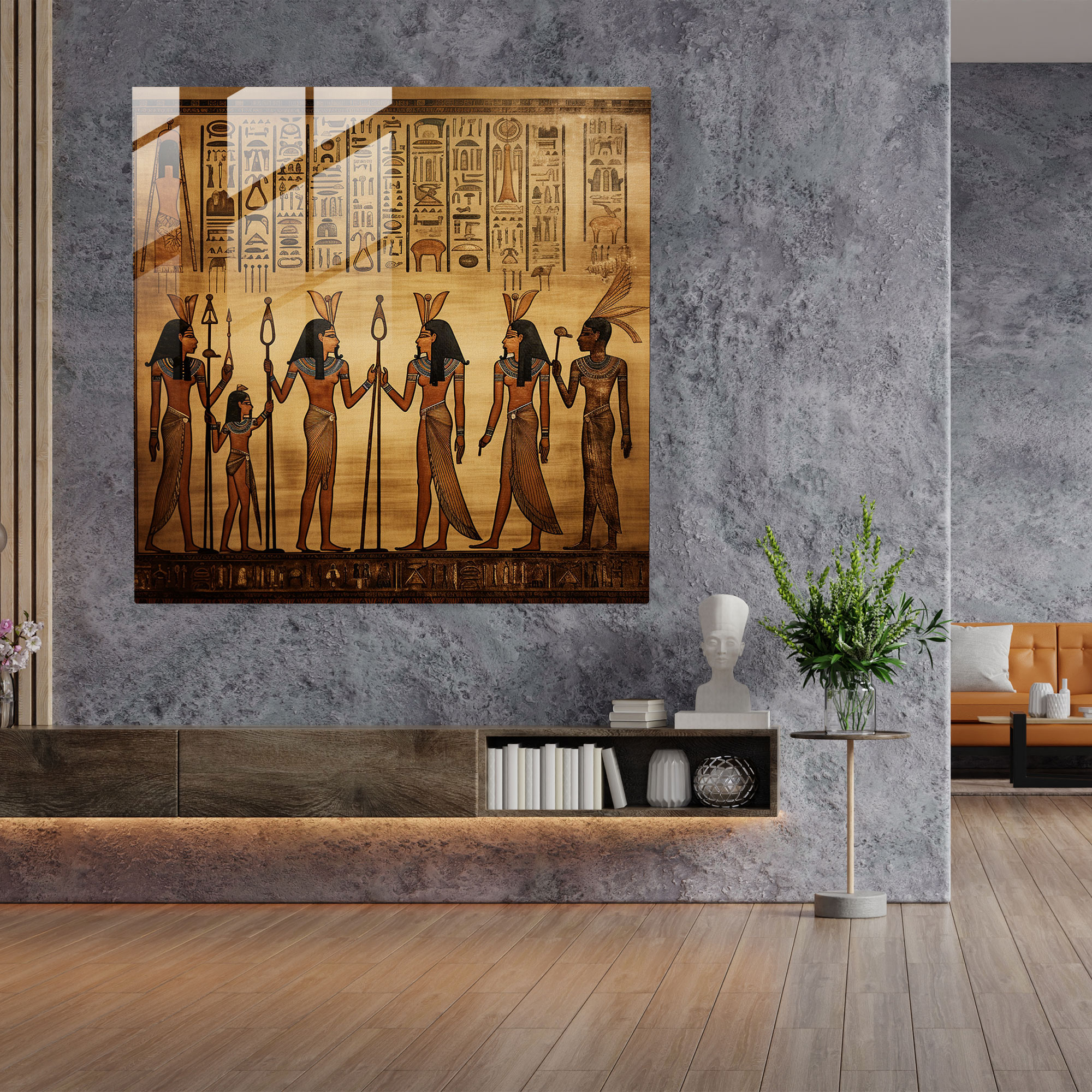 Papyrus Glass Print: Ancient Pharaohs - Papyrus, Grandeur, Wall Decoration, Glass Art