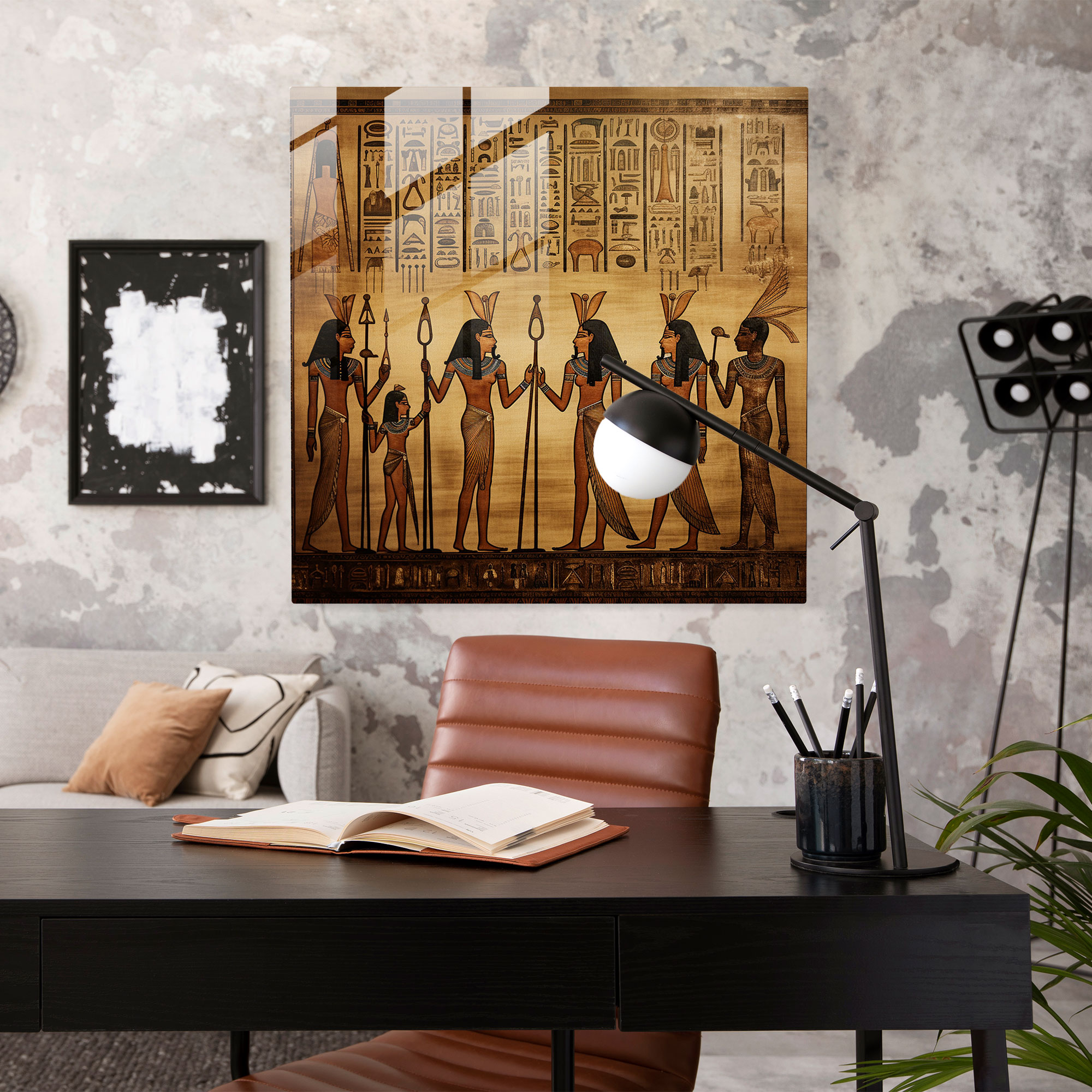Papyrus Glass Print: Ancient Pharaohs - Papyrus, Grandeur, Wall Decoration, Glass Art