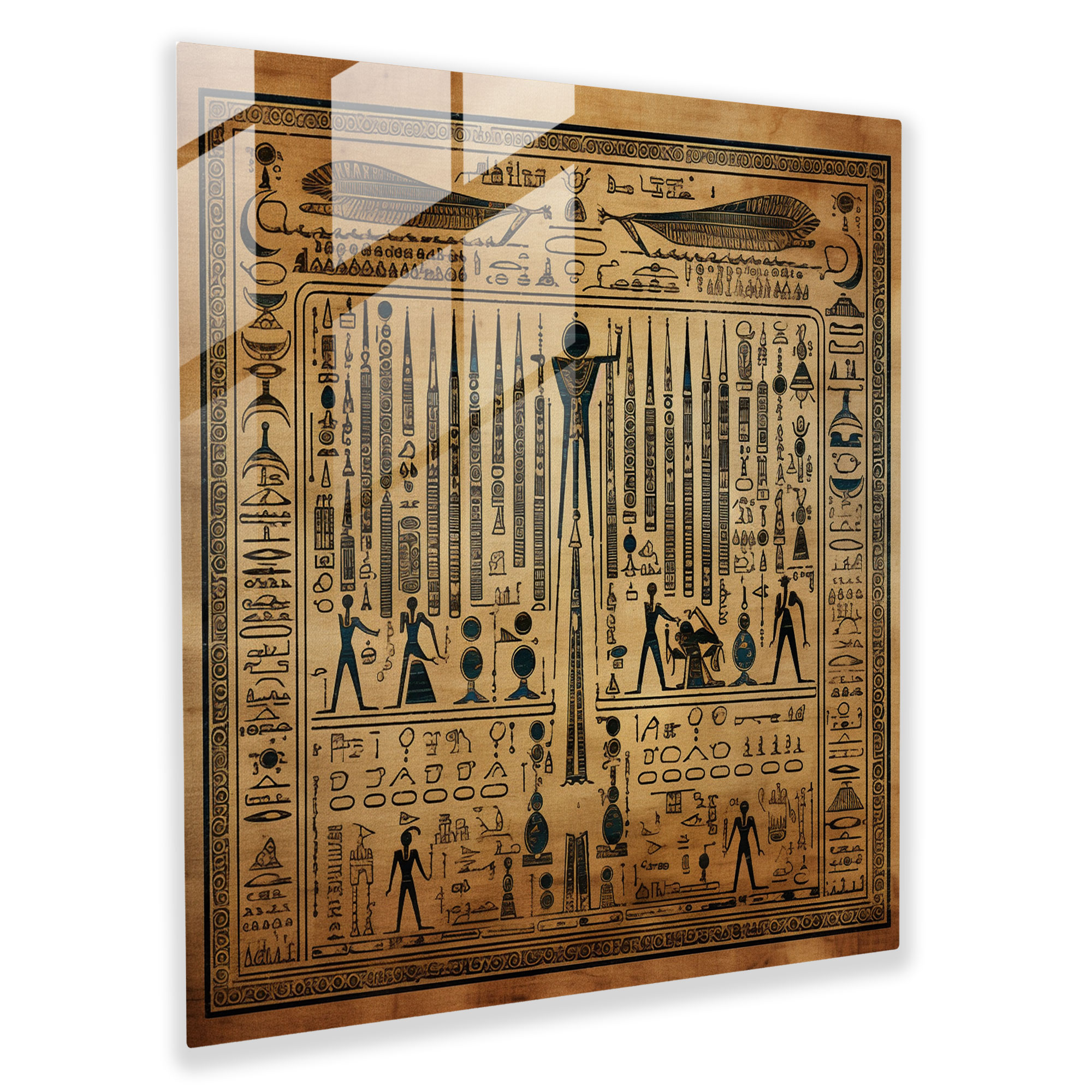 Papyrus Glass Print: Egyptian Symbols - Papyrus, Ancient Egypt, Hieroglyphics, Glass Art