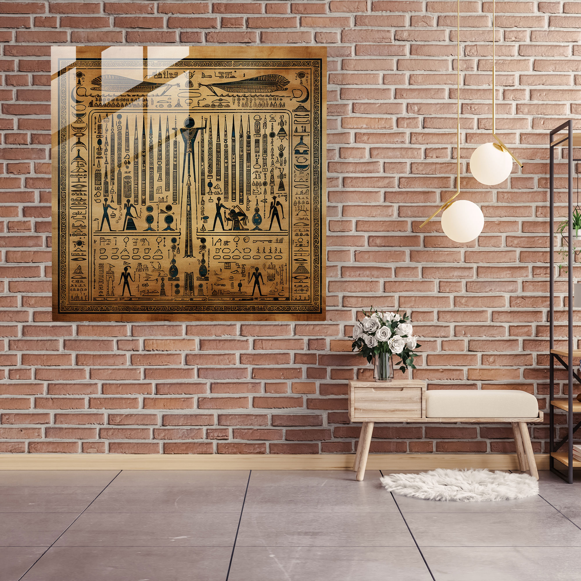 Papyrus Glass Print: Egyptian Symbols - Papyrus, Ancient Egypt, Hieroglyphics, Glass Art