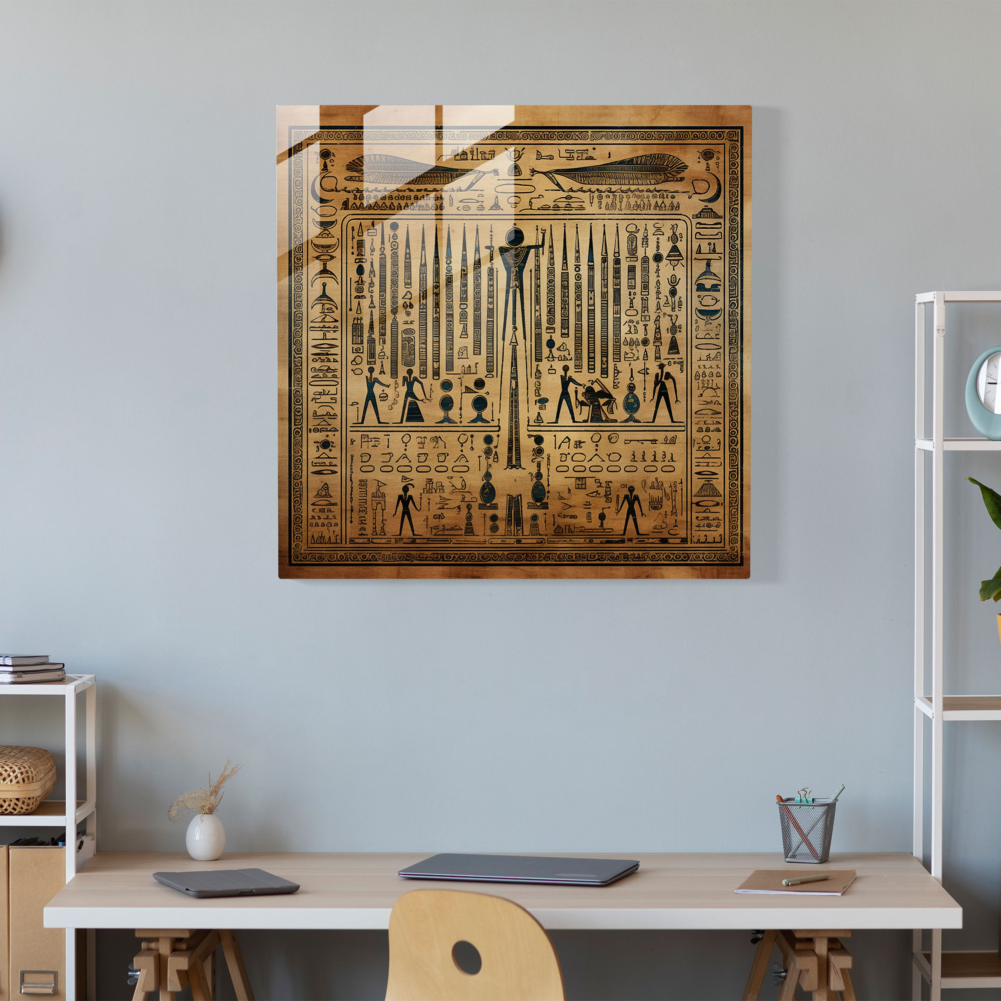 Papyrus Glass Print: Egyptian Symbols - Papyrus, Ancient Egypt, Hieroglyphics, Glass Art