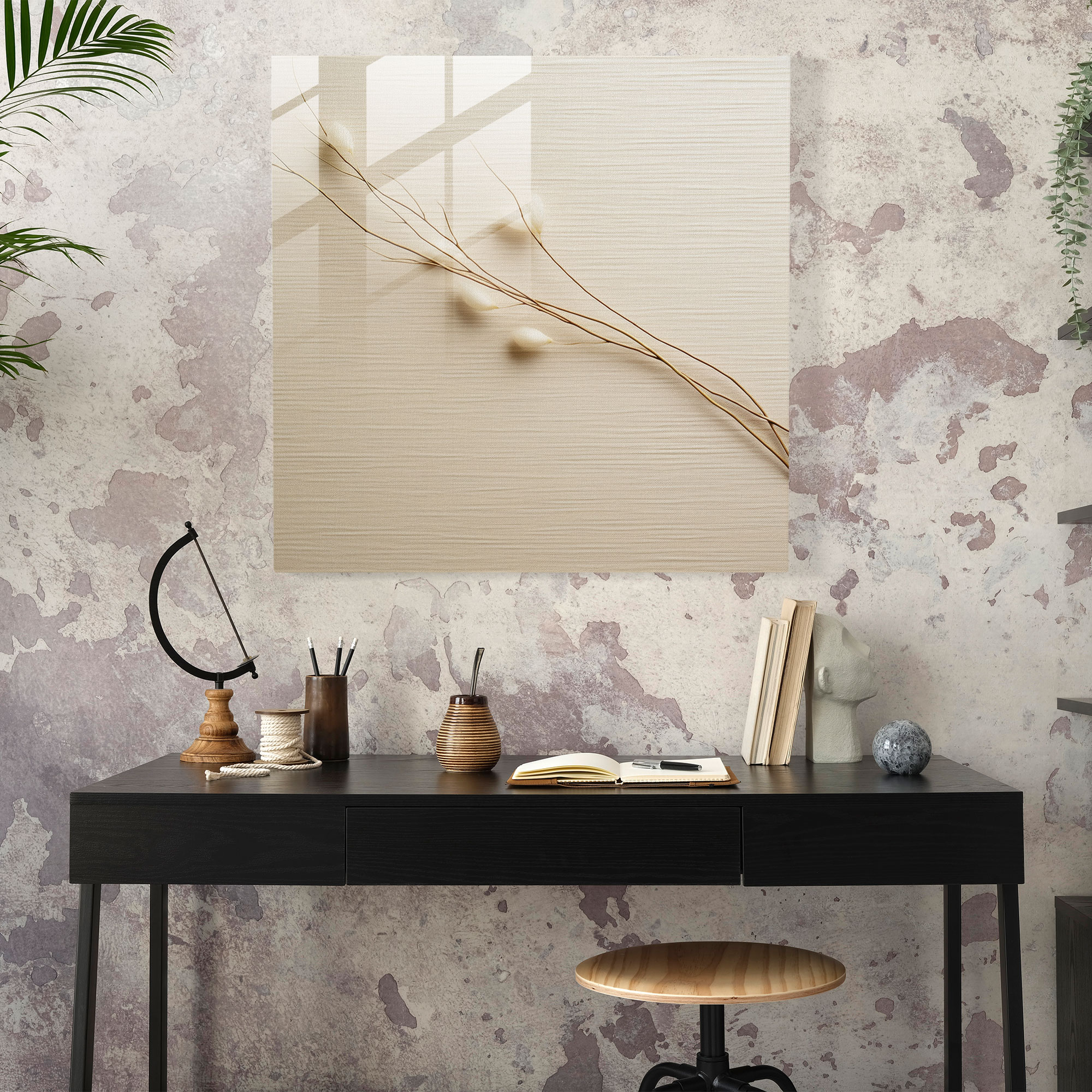 Dokulu Pergament Cam Tablo - Pergament Minimalist Dokulu Lifler Duvar Dekorasyonu