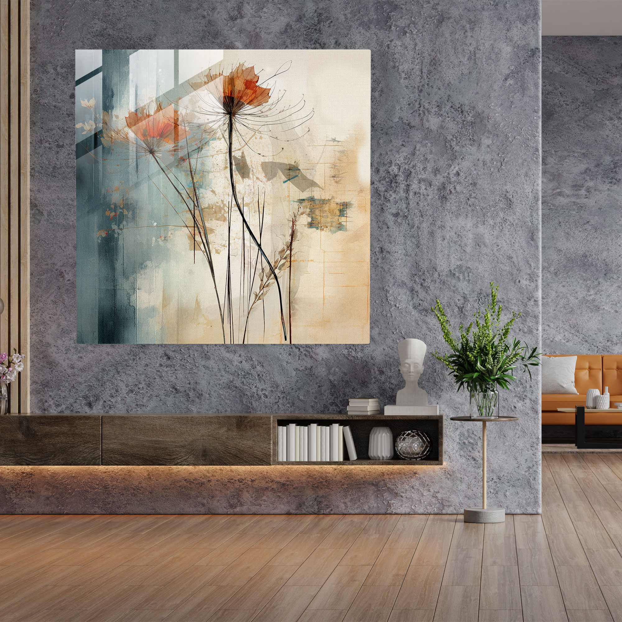Contemporary Papyrus Glass Print - Papyrus, Digital Mixed Media, Textures, Wall Decoration