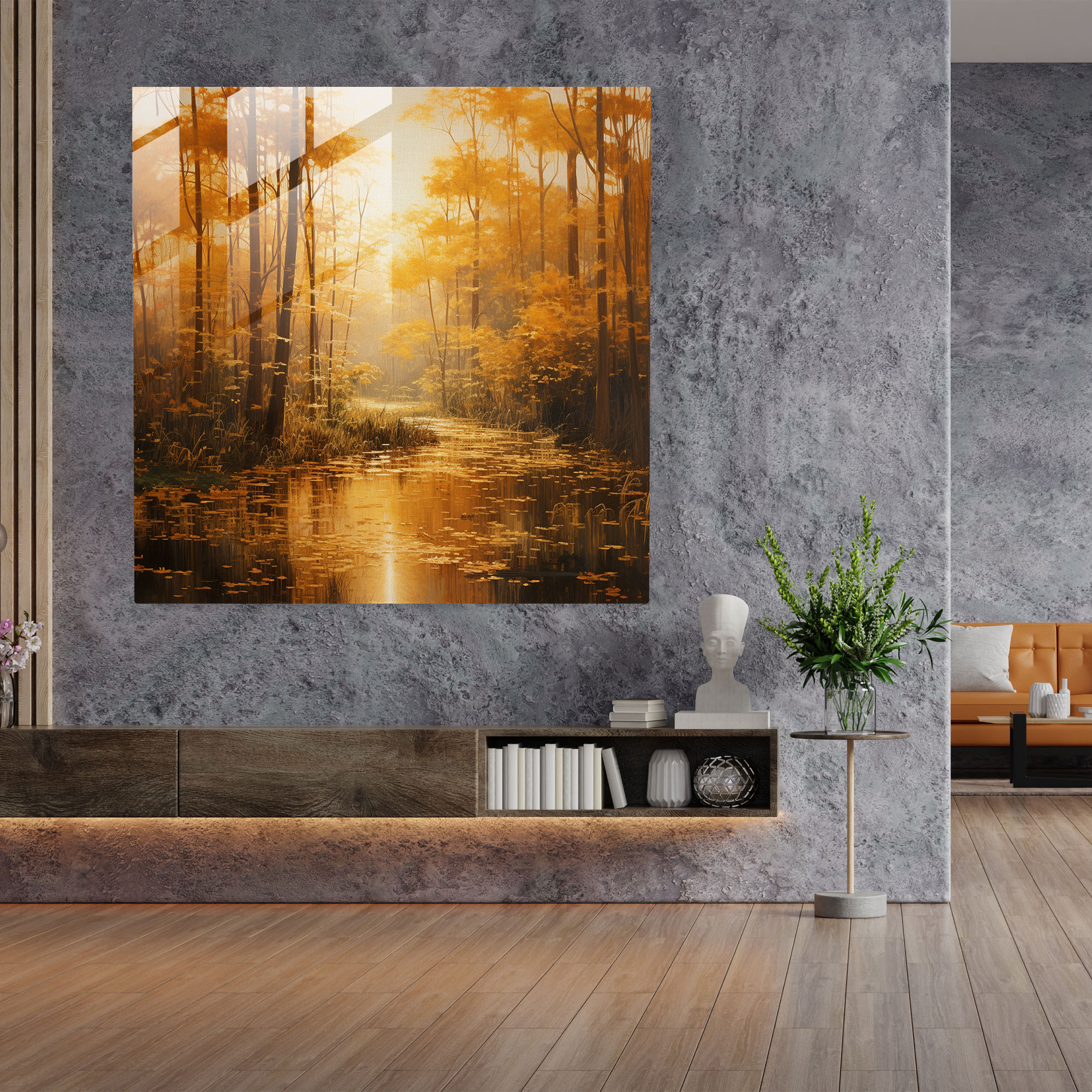 Golden Papyrus Glass Print - Papyrus, Modern Art, Home Decoration, Realistic Oil Painting