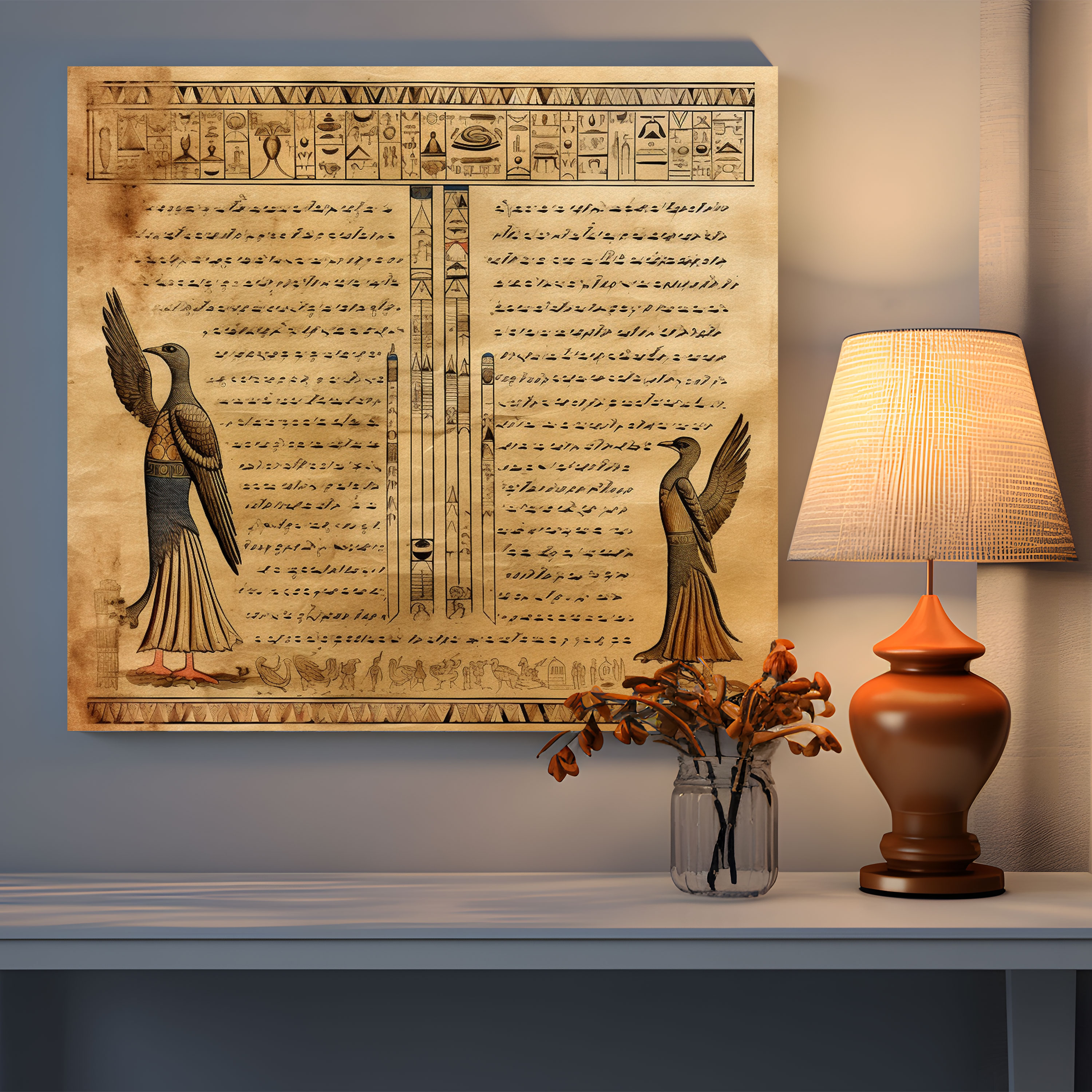 Exotic Papyrus Wall Decoration - Ancient Egyptian Symbols Canvas Print - Papyrus, Canvas, Ancient Egyptian Hieroglyphics, Wall Art