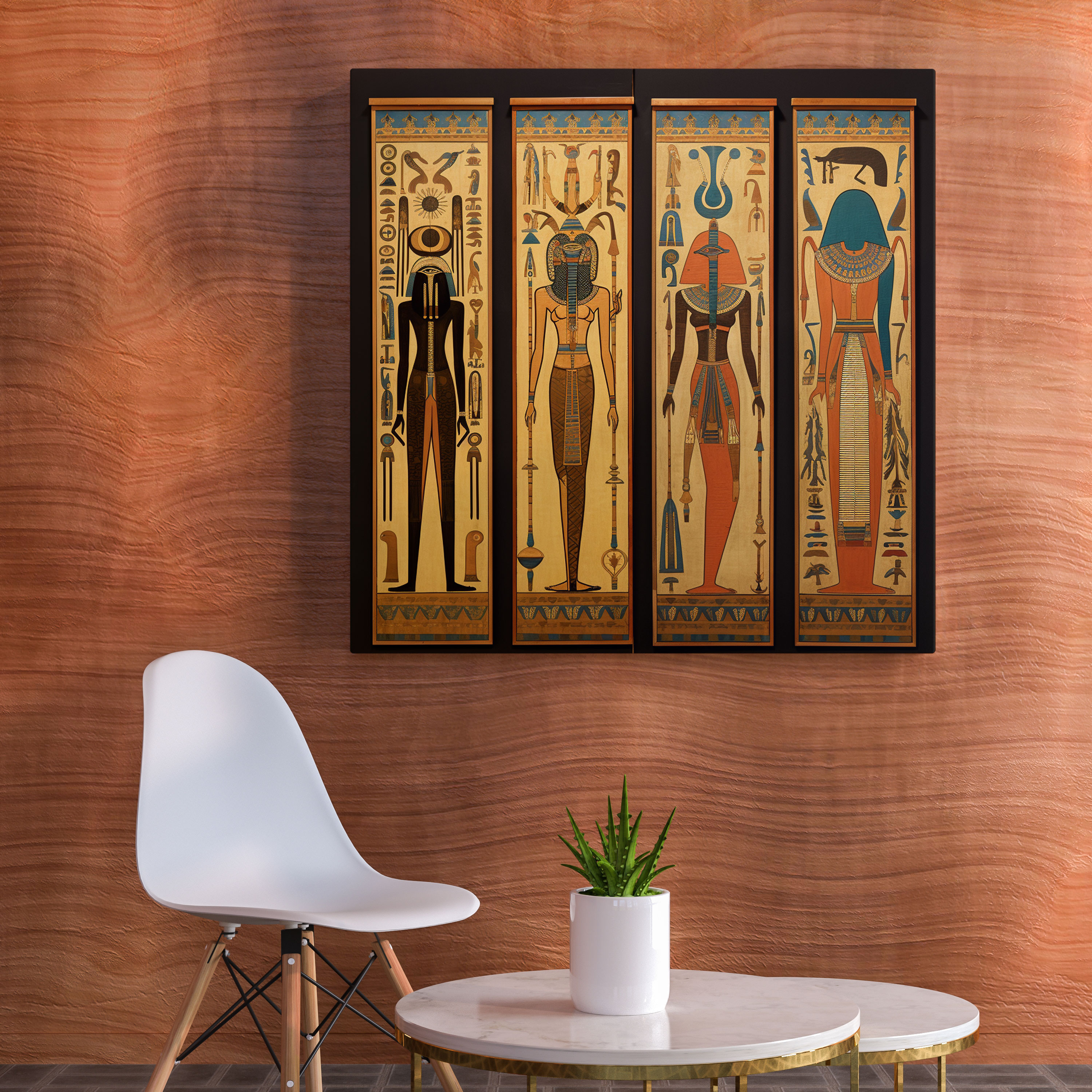 Papyrus Canvas Prints Set - Vibrant Egyptian Deities Wall Art Collection - Papyrus, Wall Art, Home Decoration, Papyrus Canvas Prints Set
