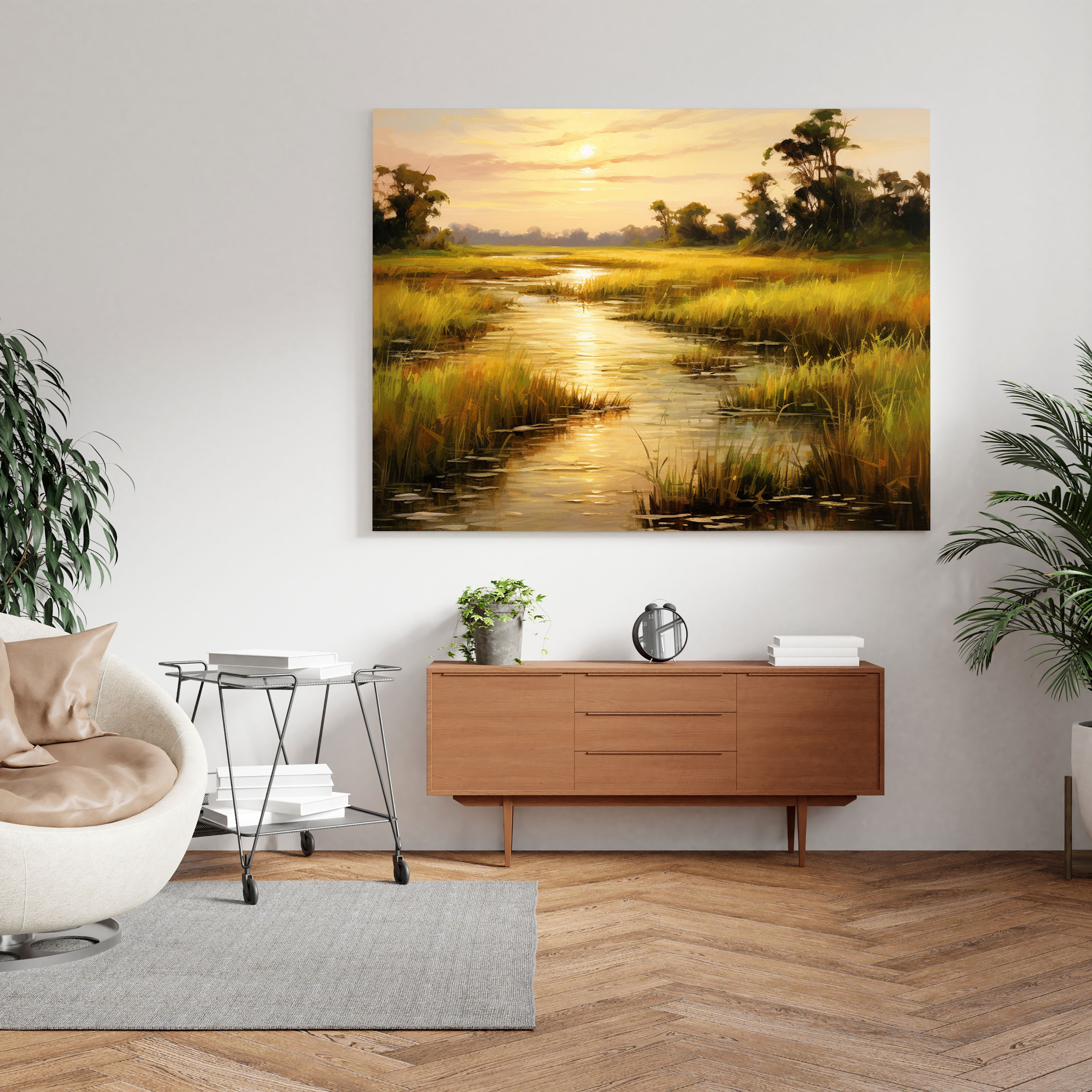 Papyrus Wall Art - Serene River In Impressionist Style - Papyrus, Tranquility, Canvas Wall Art, Canvas Print