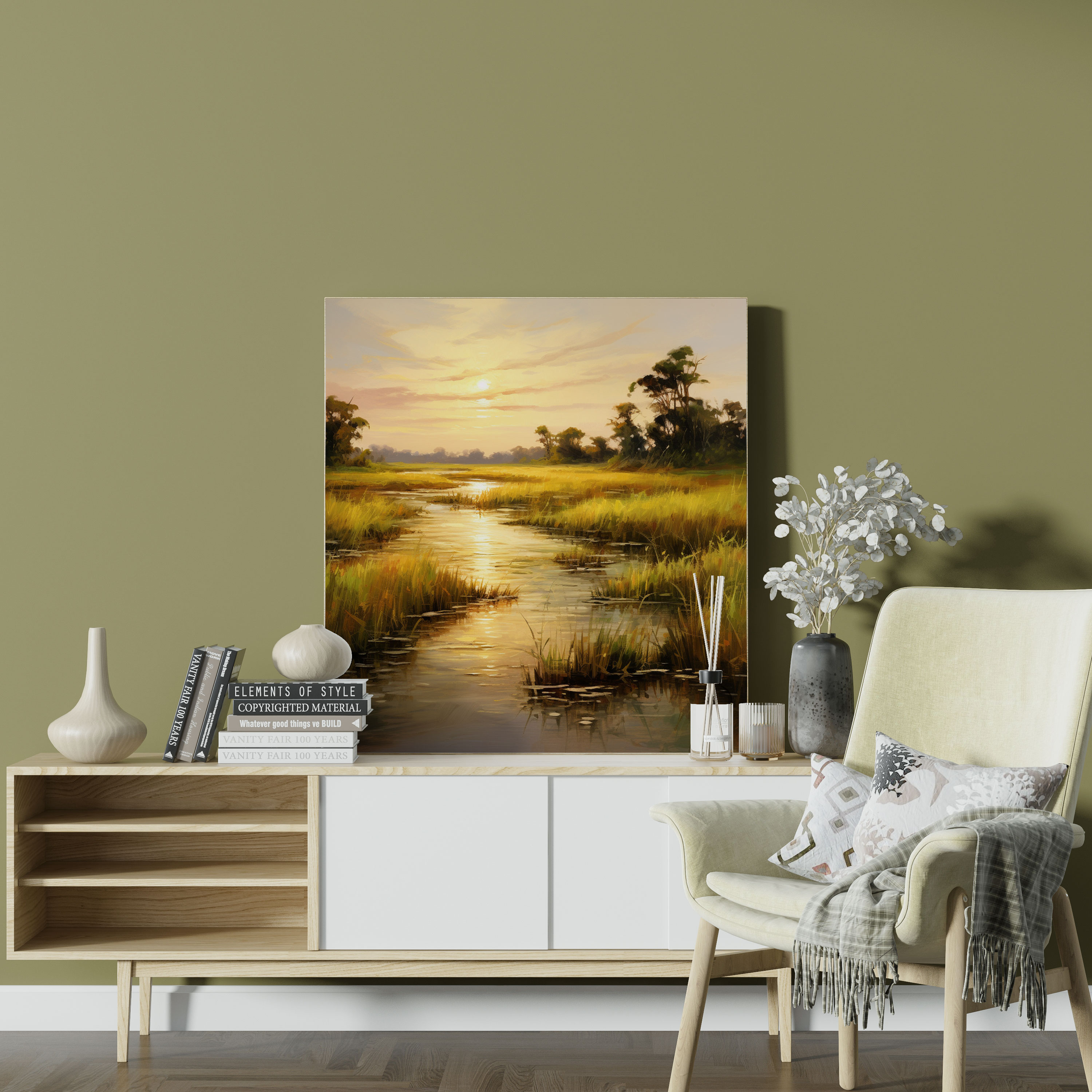 Papyrus Wall Art - Serene River In Impressionist Style - Papyrus, Tranquility, Canvas Wall Art, Canvas Print