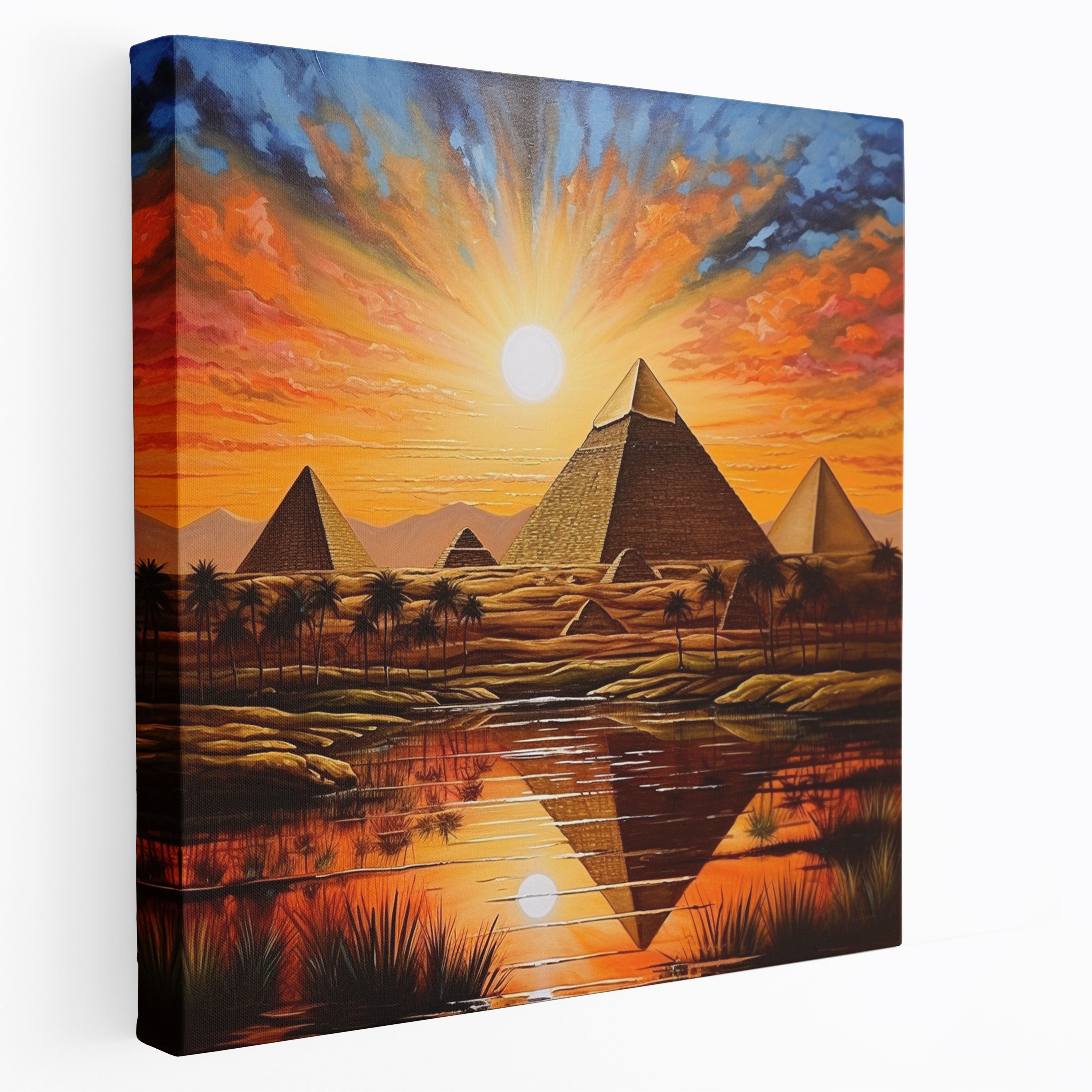 Papyrus Wall Art - Hand Painted Pyramids Of Giza - Papyrus, Papyrus, Home Decoration, Sunset