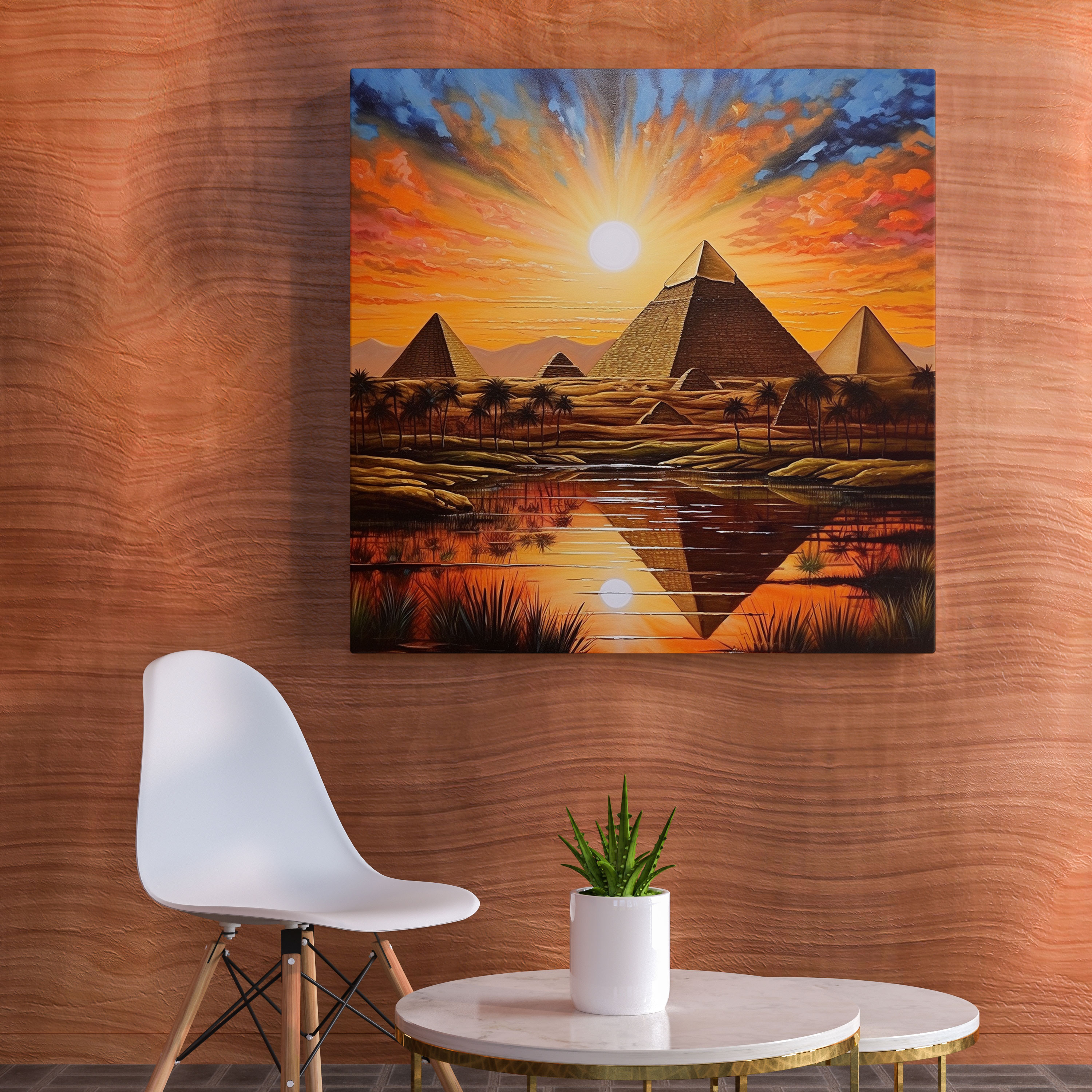 Papyrus Wall Art - Hand Painted Pyramids Of Giza - Papyrus, Papyrus, Home Decoration, Sunset