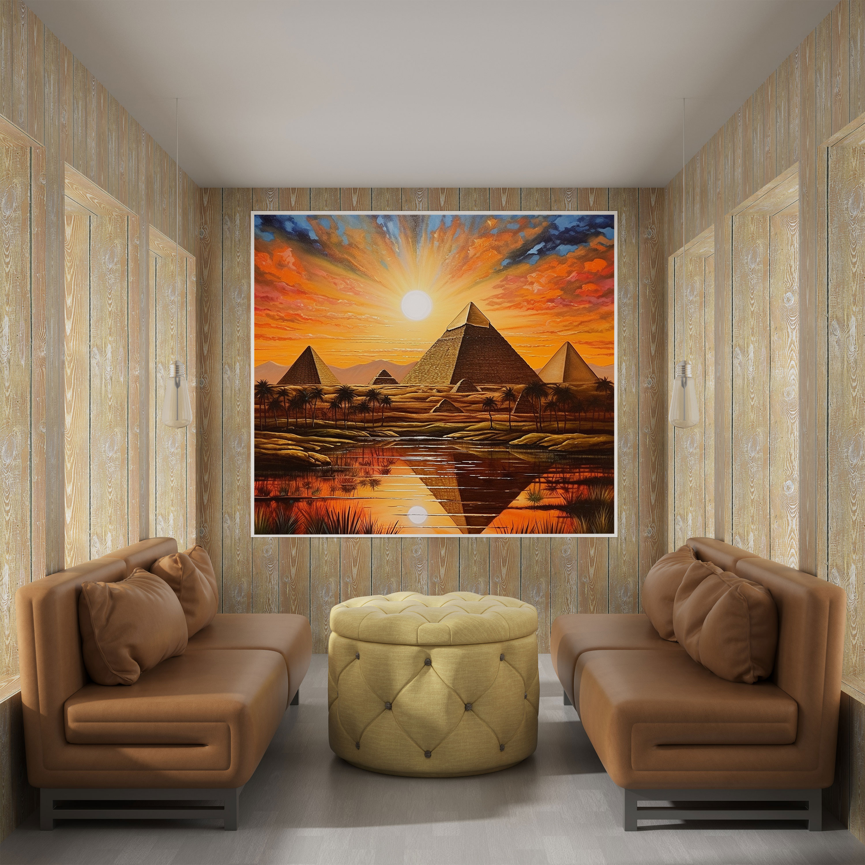 Papyrus Wall Art - Hand Painted Pyramids Of Giza - Papyrus, Papyrus, Home Decoration, Sunset