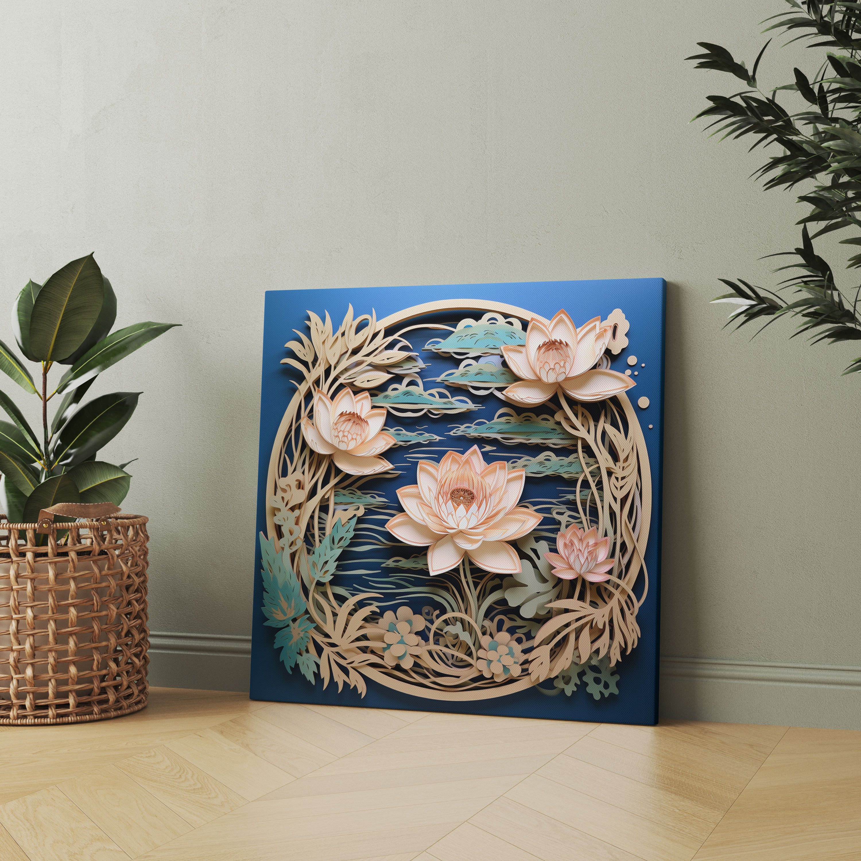 Papyrus Wall Decoration - Lotus Flower Cutout - Papyrus, Canvas, Home Decoration, Nature-Inspired