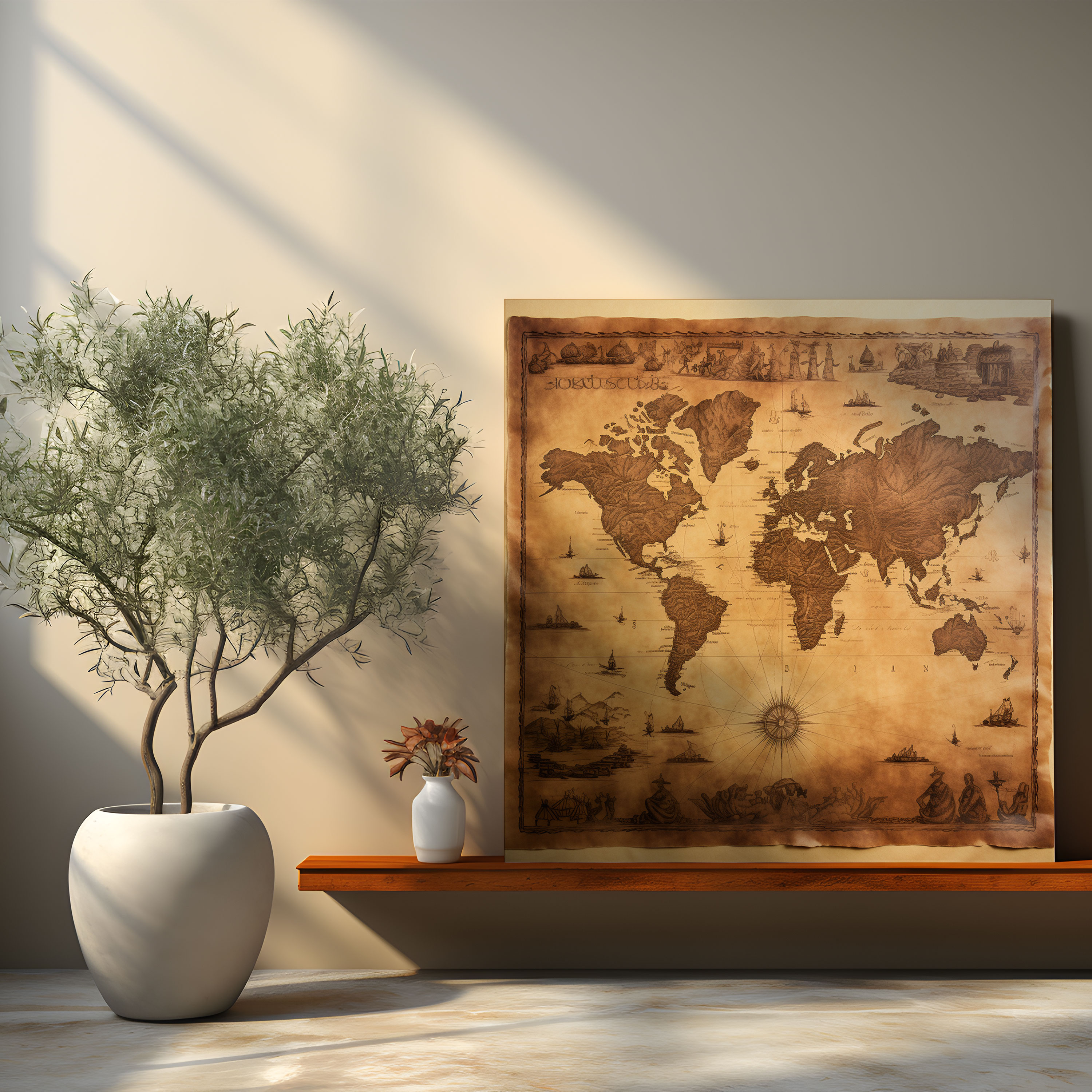 Papyrus Wall Art - Ancient World Map Replica - Papyrus, Nostalgia, Ancient World Map, Wall Decoration