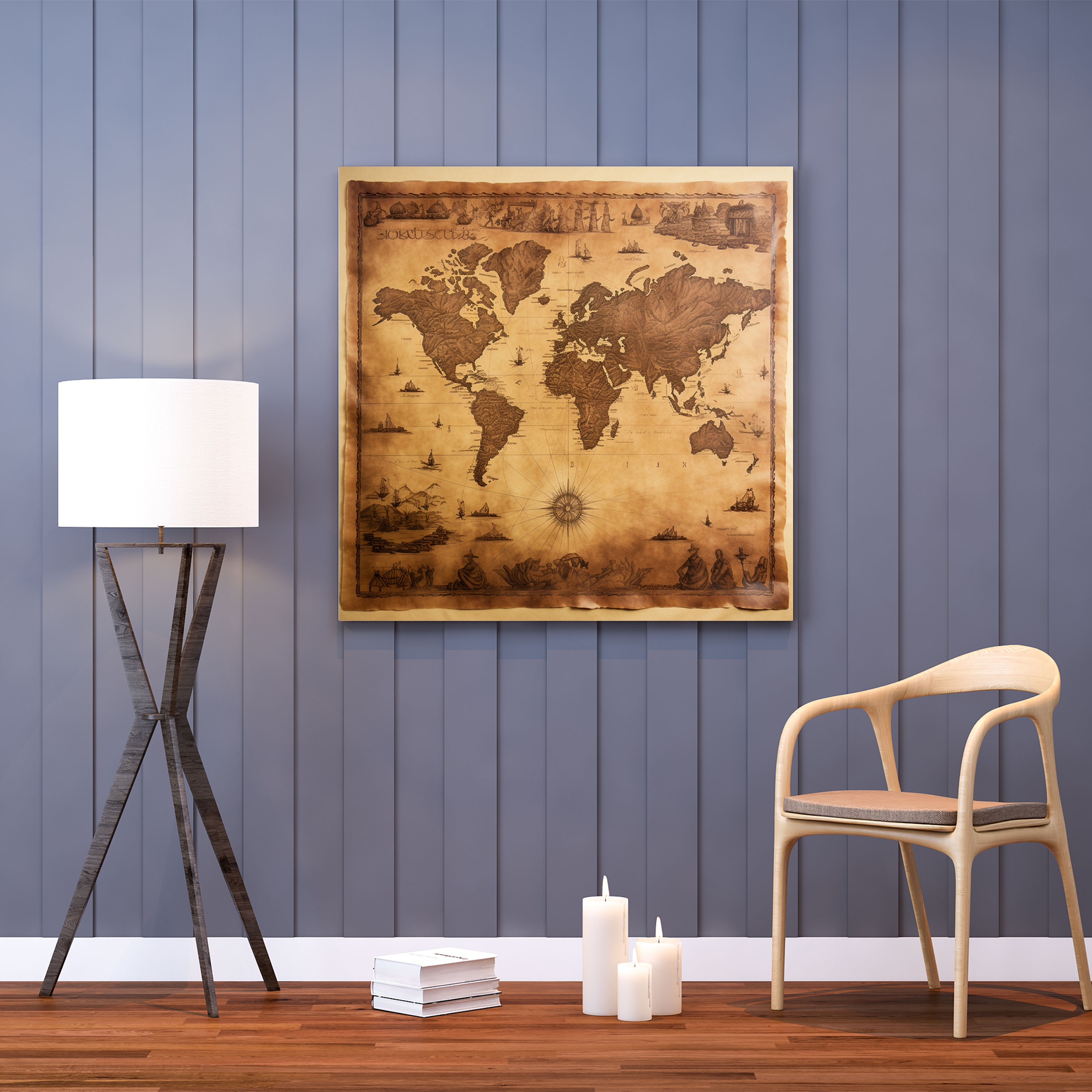 Papyrus Wall Art - Ancient World Map Replica - Papyrus, Nostalgia, Ancient World Map, Wall Decoration
