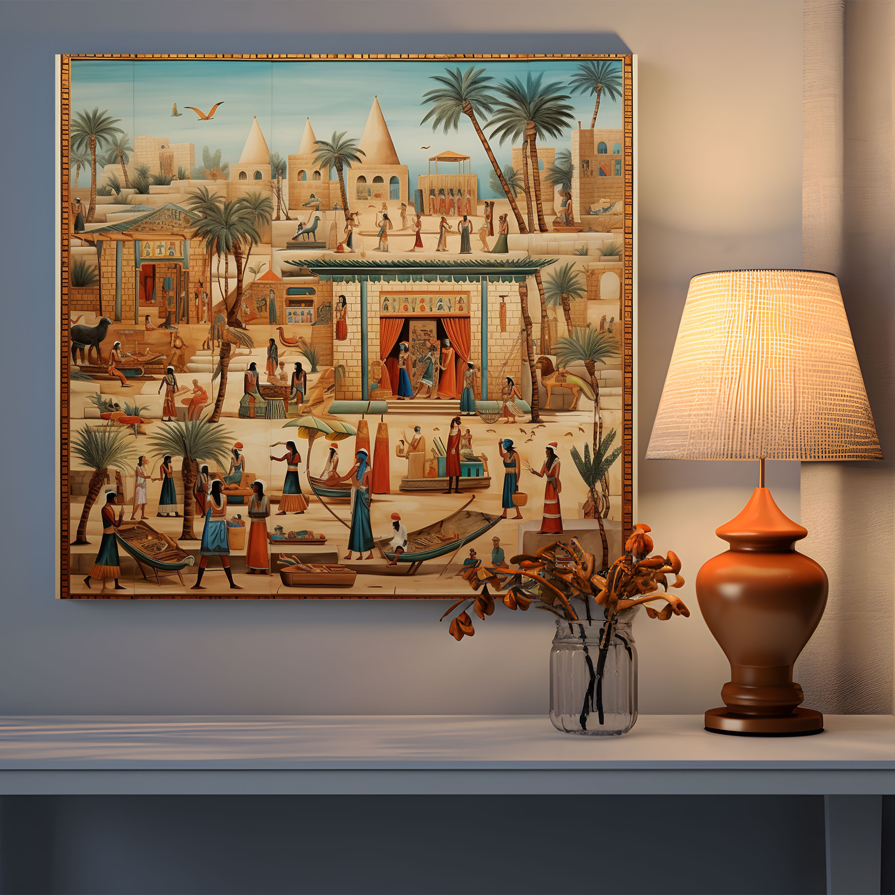 Egyptian Marketplace Papyrus Wall Decoration - Papyrus, Hustle And Bustle, Wall Decoration, Home Decoration