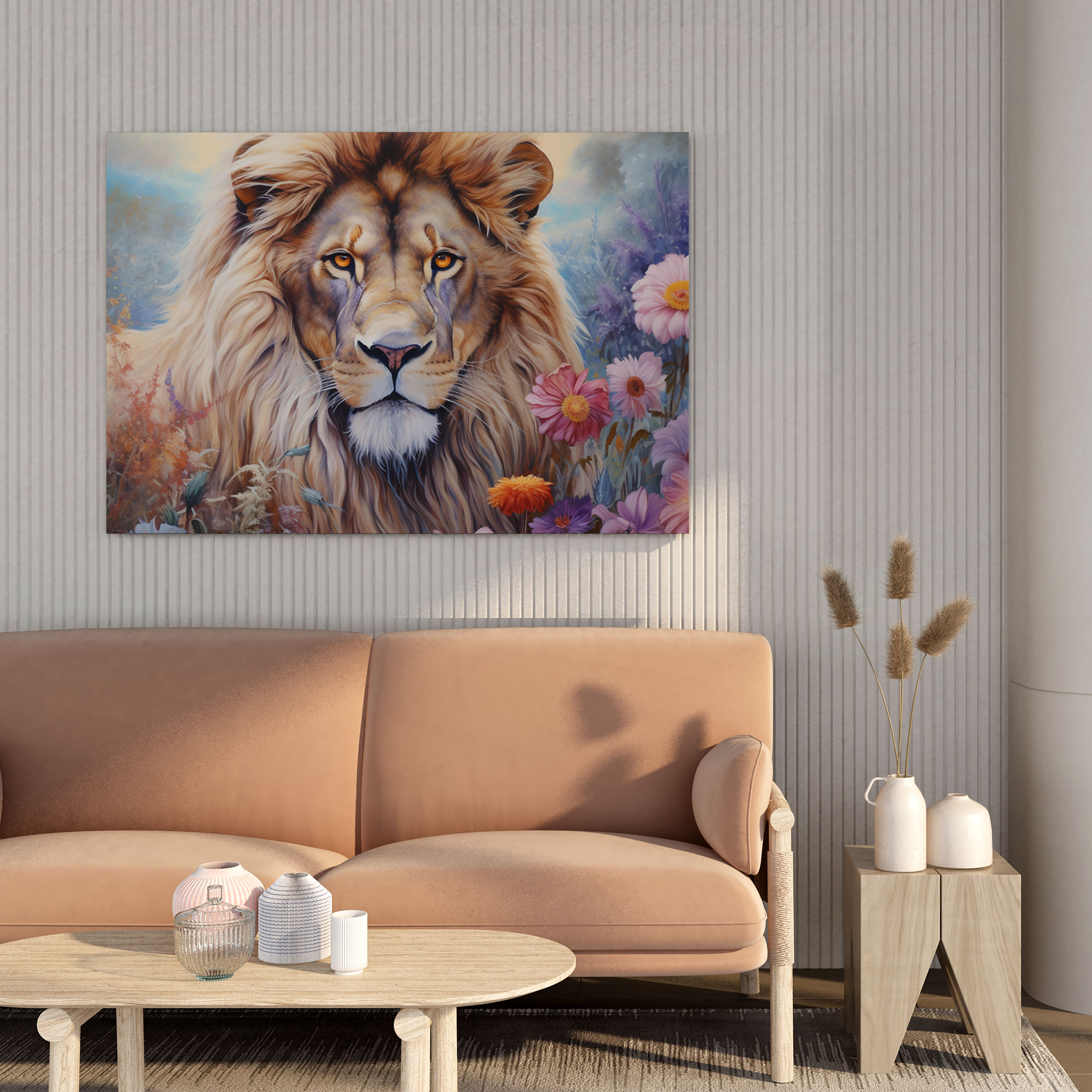 Pastel Duvar Dekorasyonu - Aslan Portre Kanvas Tablo Baskı - Pastel Aslan Portre Ev Dekorasyonu